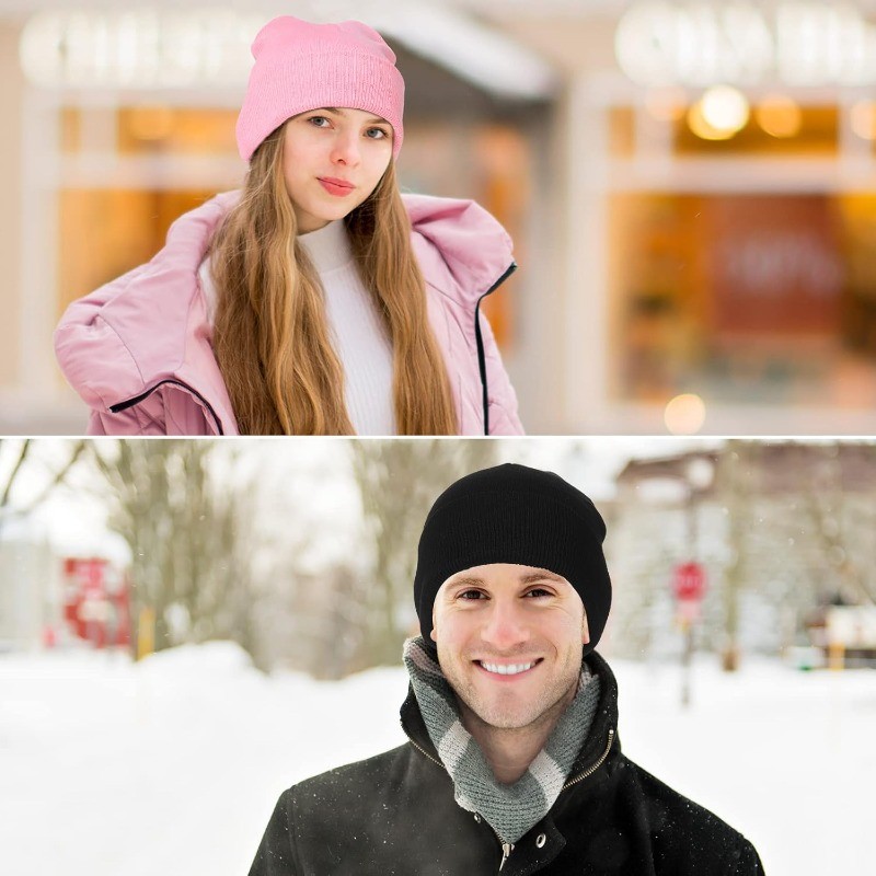 Winter Warm Knit Beanie Hat for Men Women, Seamless Cuffed Fisherman Watch Cap