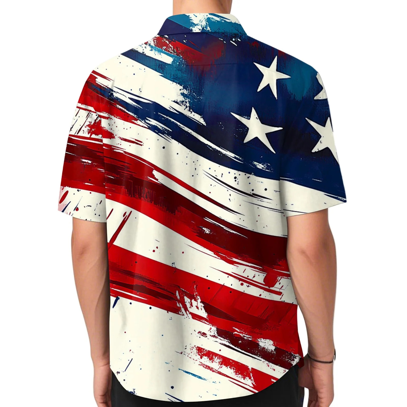 Hawaiian Shirt Men 250th Anniversary Fourth July Patriotic USA Flag Button Down