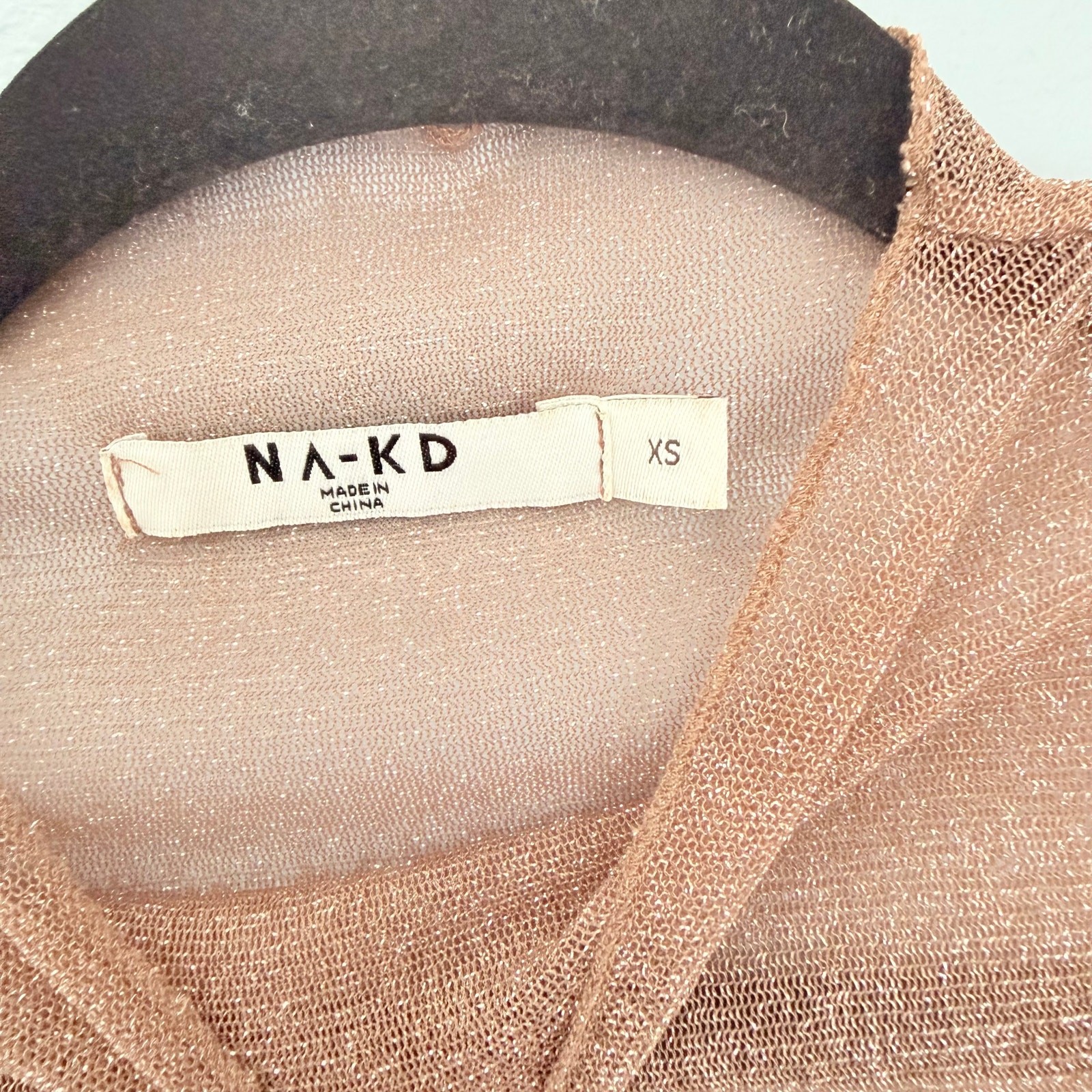 NA-KD Glittery High Neck Mesh Top – Sheer Long Sleeve Top – Size XS