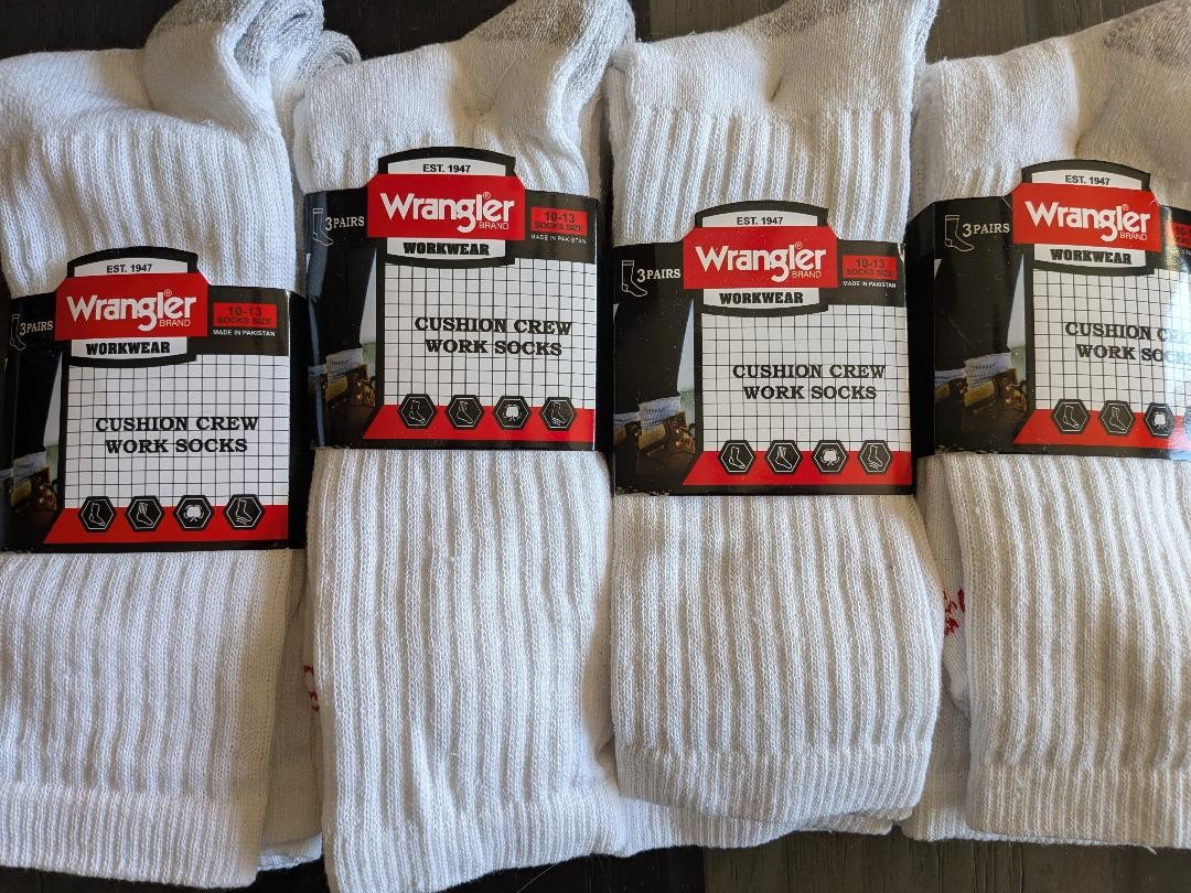 12 Pair – Wrangler Workwear cushion crew work socks size 10-13 FREE Shipping!
