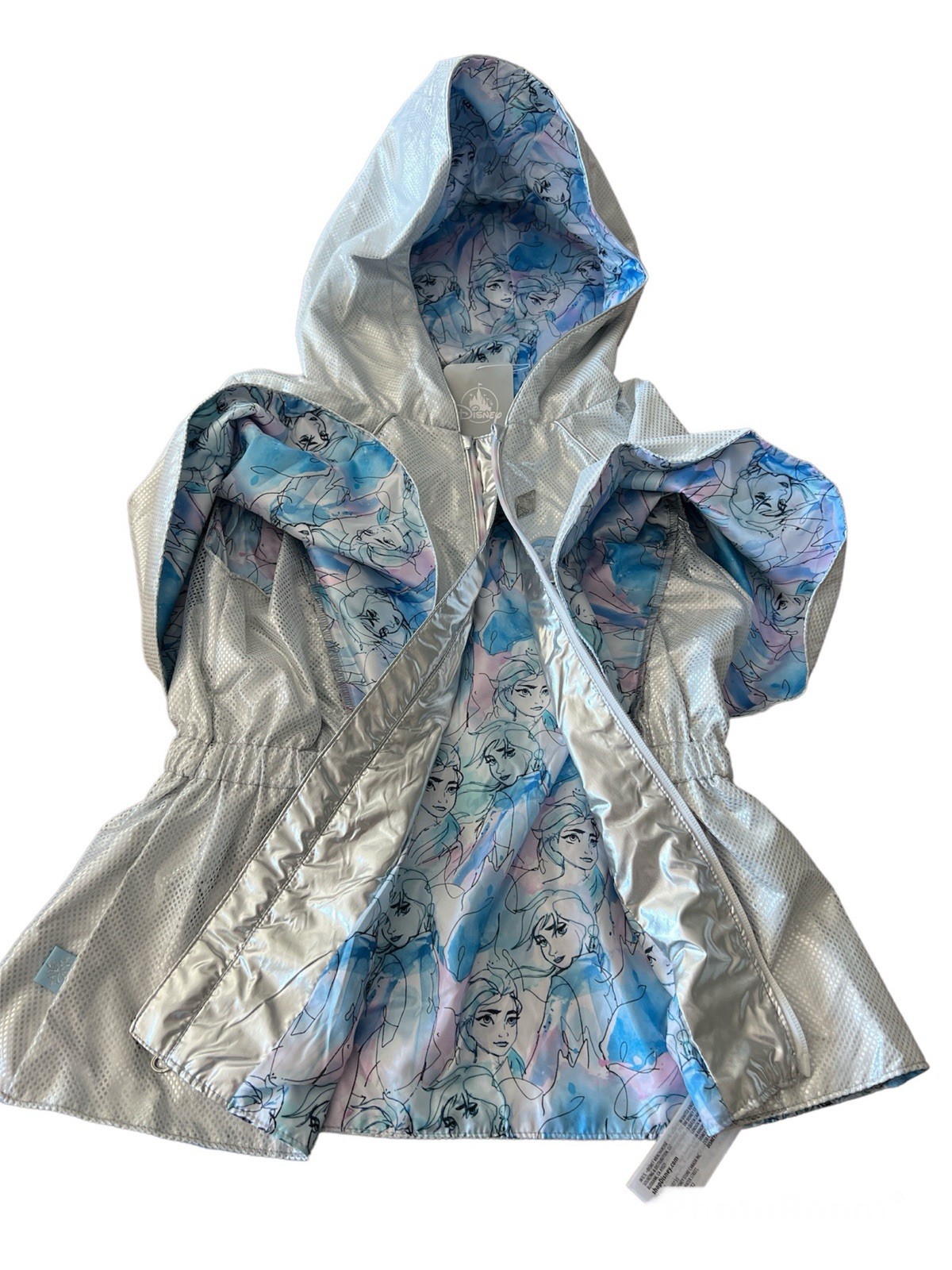 Rare Disney Park Frozen Elsa Anna Cape Silver Jacket Sz 9/10