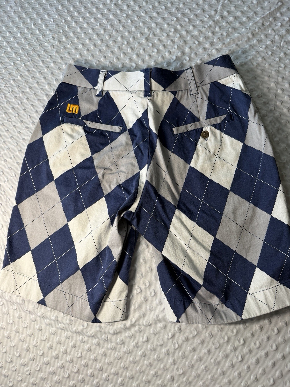 Loudmouth Sz 30 Men’s Nevada Argyle Golf Shorts Blu/Wht/Gray Stretch Flat Front