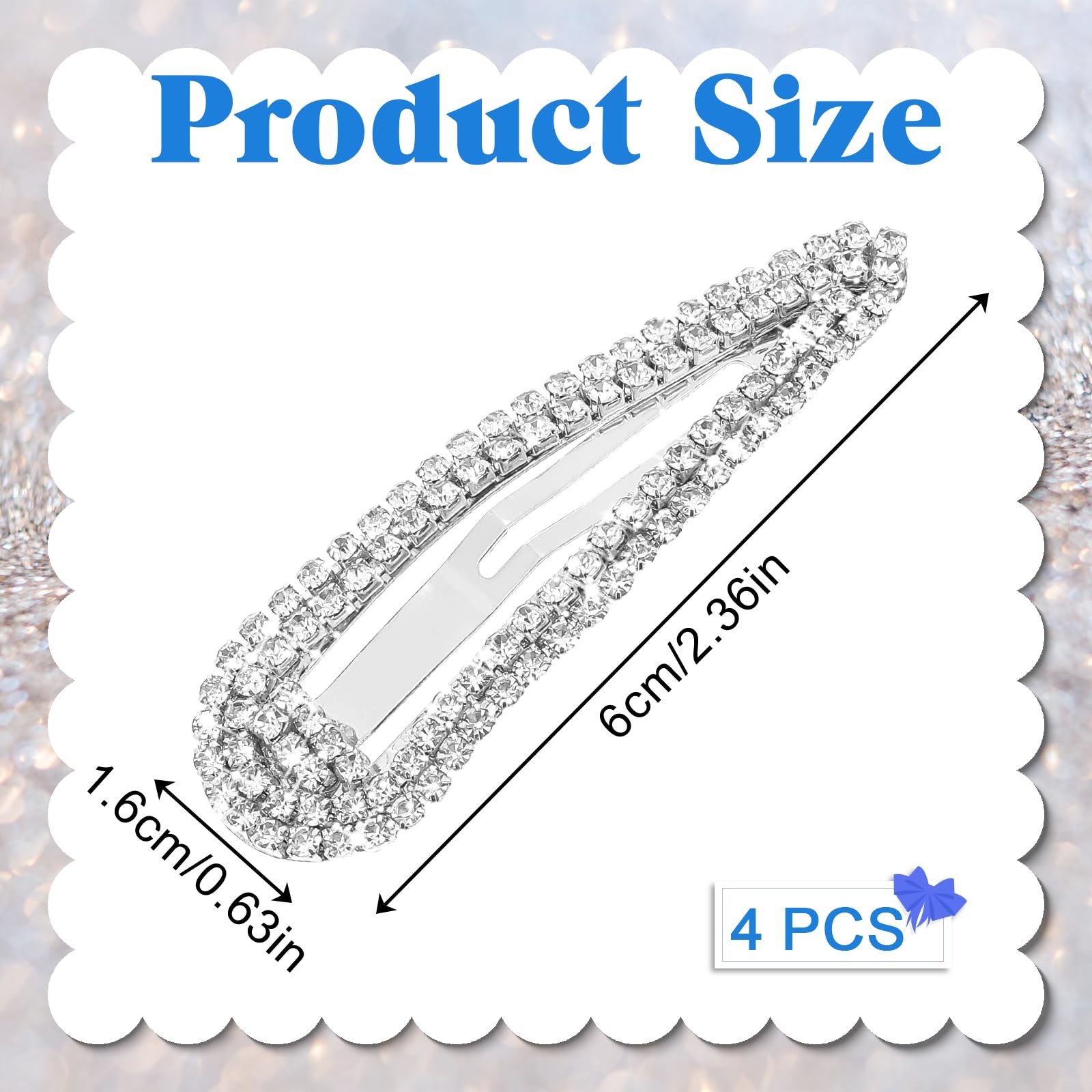 4PCS Rhinestone Hair Clips, Snap Barrettes for Women, Water Drop Crystal Hair…