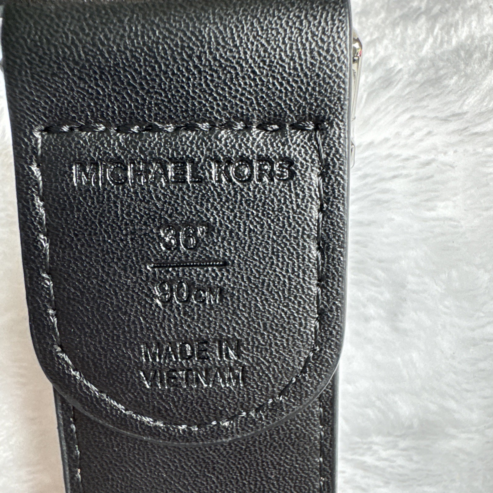 ORIGINAL Michael Kors Men’s Black/Brown Logo Buckle Dress Belt Size 36 NEW