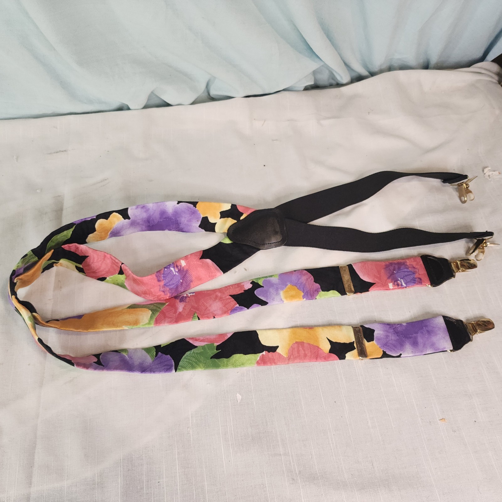 CAS, Vintage Suspenders Black, Floral Pattern, Made in West Germany, Nice!