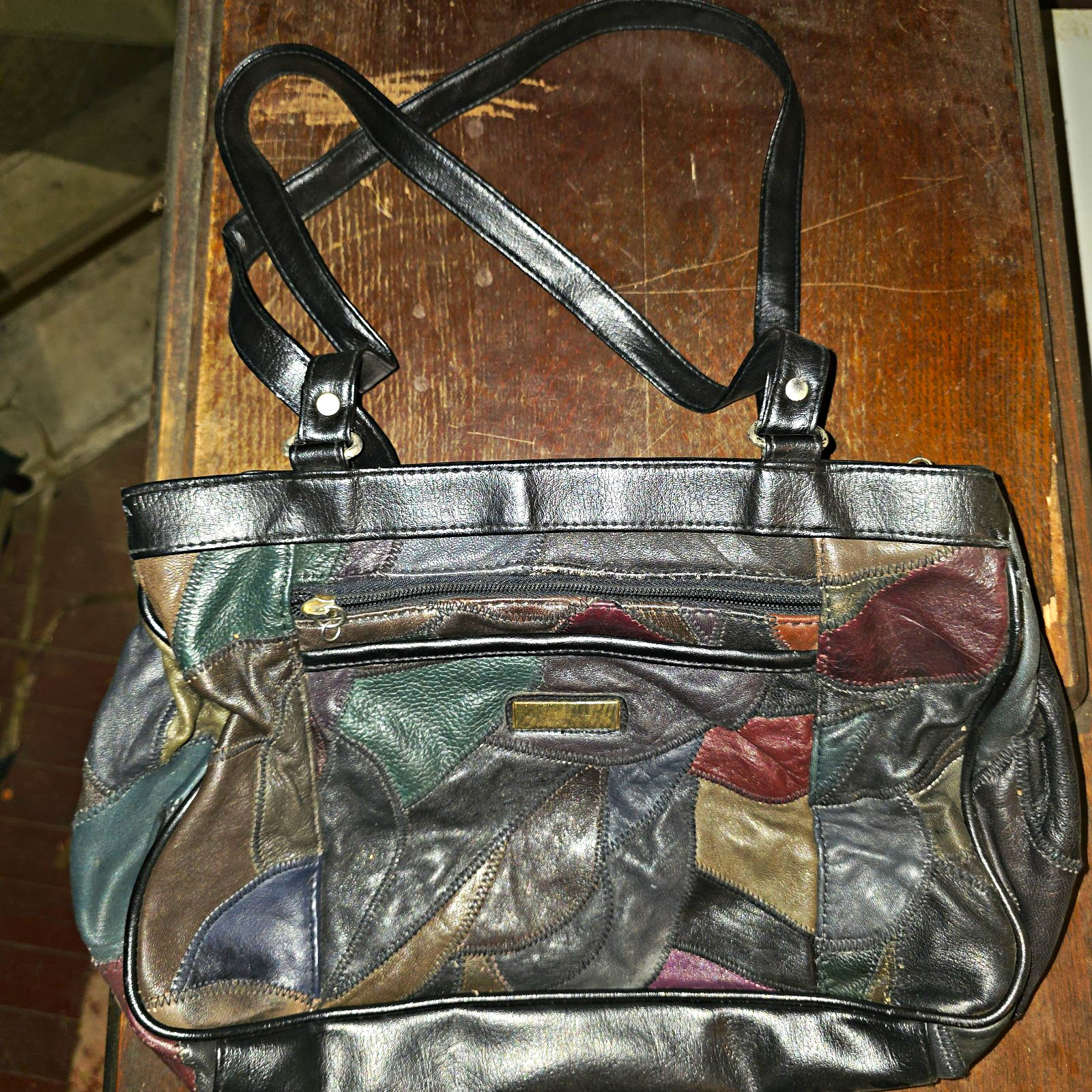 Women’s Patchwork Tote Bag Multicolor/Black Zip Closure Inner Pockets Double