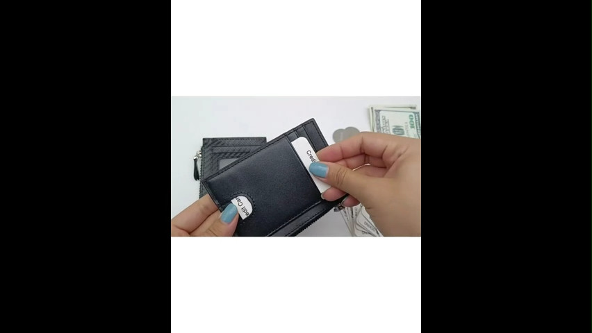 RFID Blocking Zipper Slim Wallet Card Holder Coin Purse Wallet for Men Women