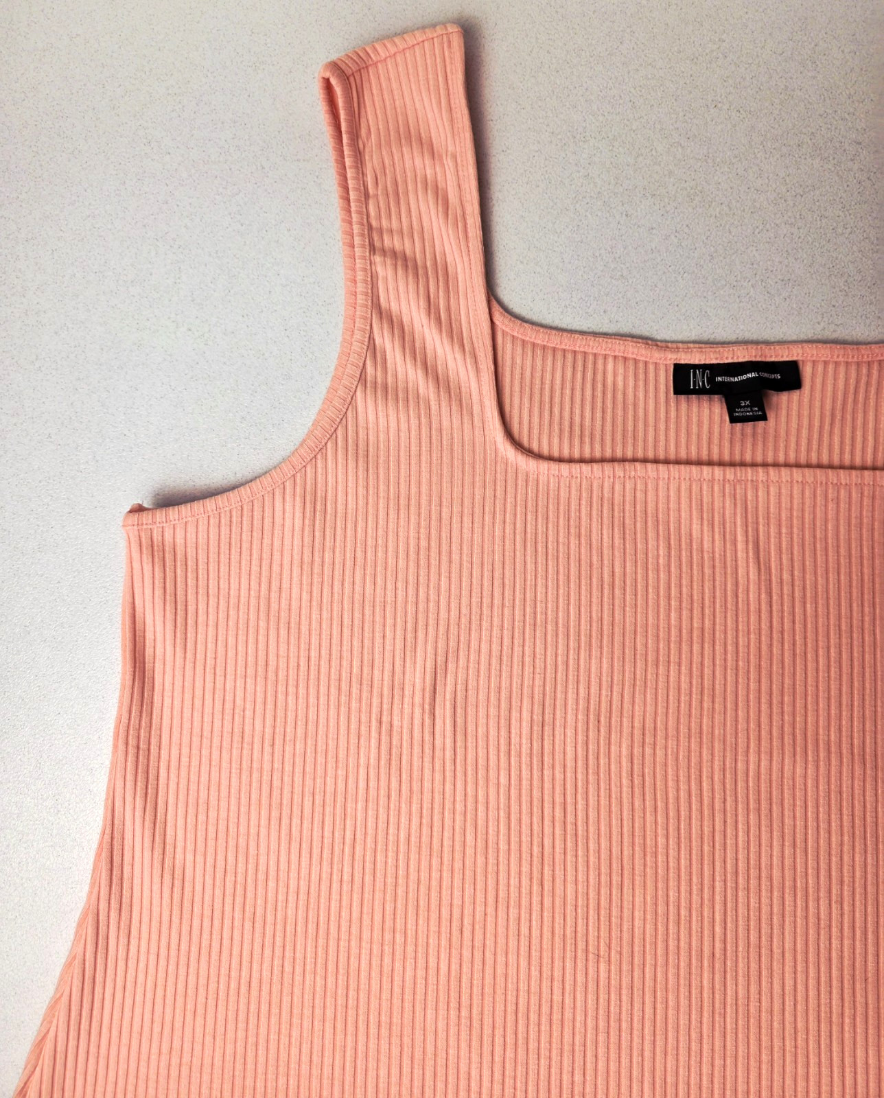 INC International Concepts Peach Ribbed Tank Square Neck Sleeveless Top Size 3X