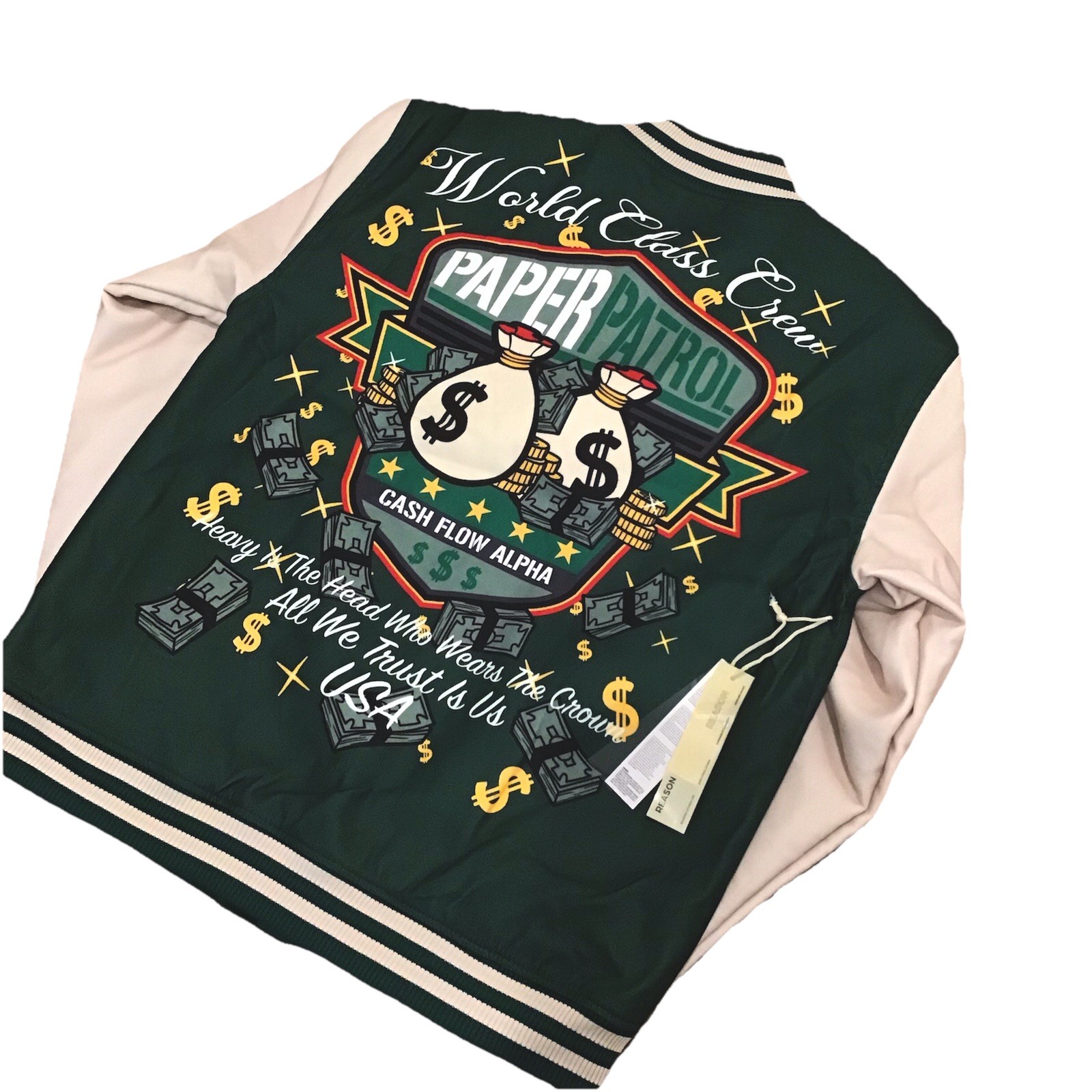 NEW! Reason Varsity Jacket, “All We trust Is US” RER5-003 GREEN Size XL