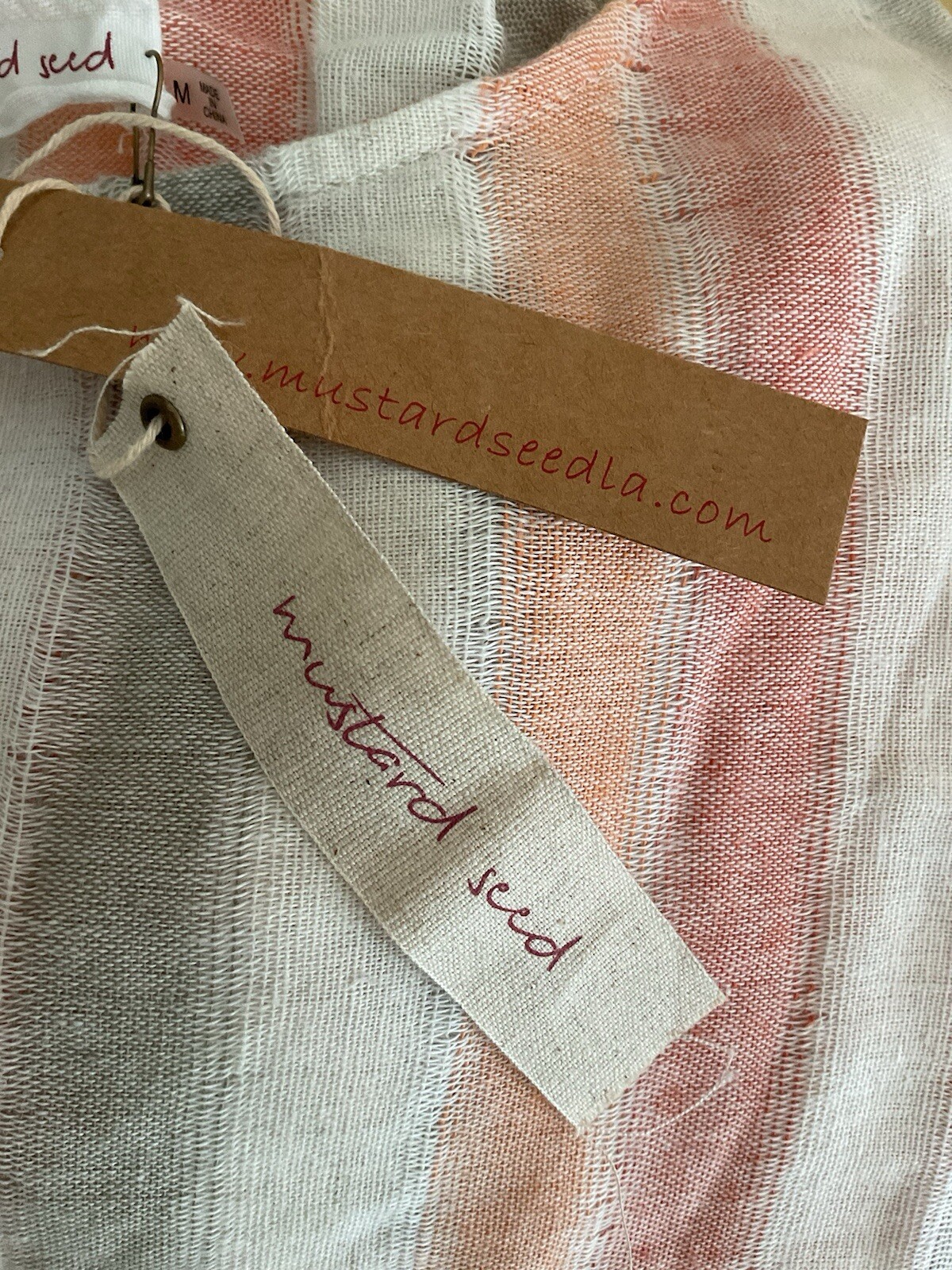 New (NWT) MUSTARD SEED Short Sleeve, Ivory, Sage Multi Stripe TOP; Size Medium