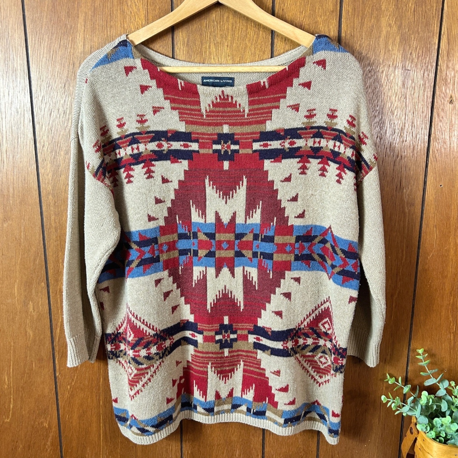 American Living Aztec Southwestern Knit Sweater Western Indie Boho Large