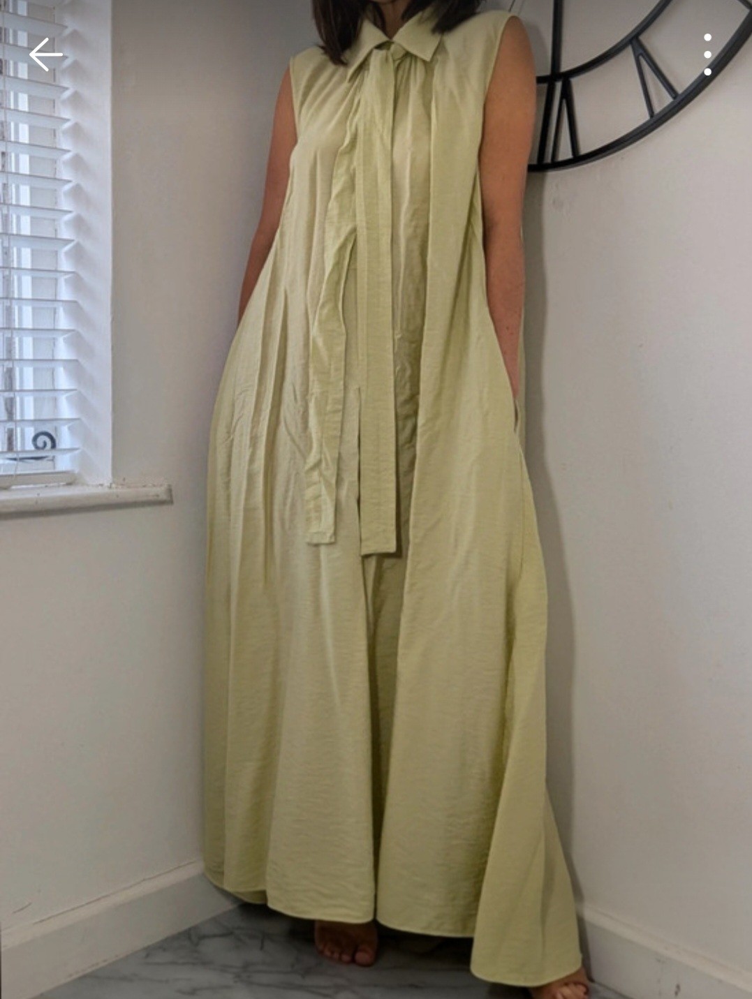 Cos Lime Green Bow Tie Long Sleeveless Dress Size 10 Excellent Condition RRP£79