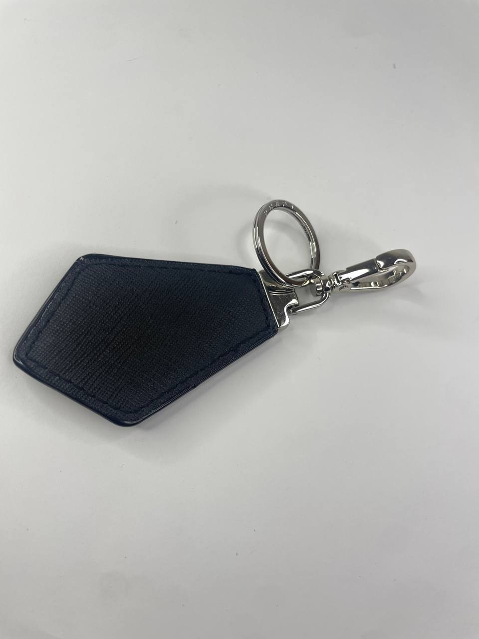 Prada Black Keychain with Silver Tone Hardware Logo
