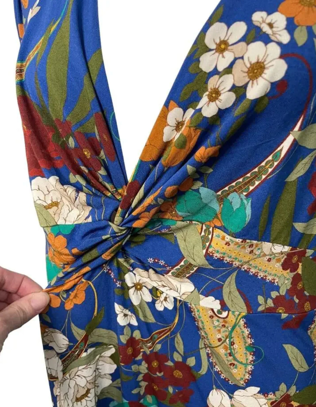 Johnny Was Knee Length BLUE Floral dress, Size Large. Excellent condition.