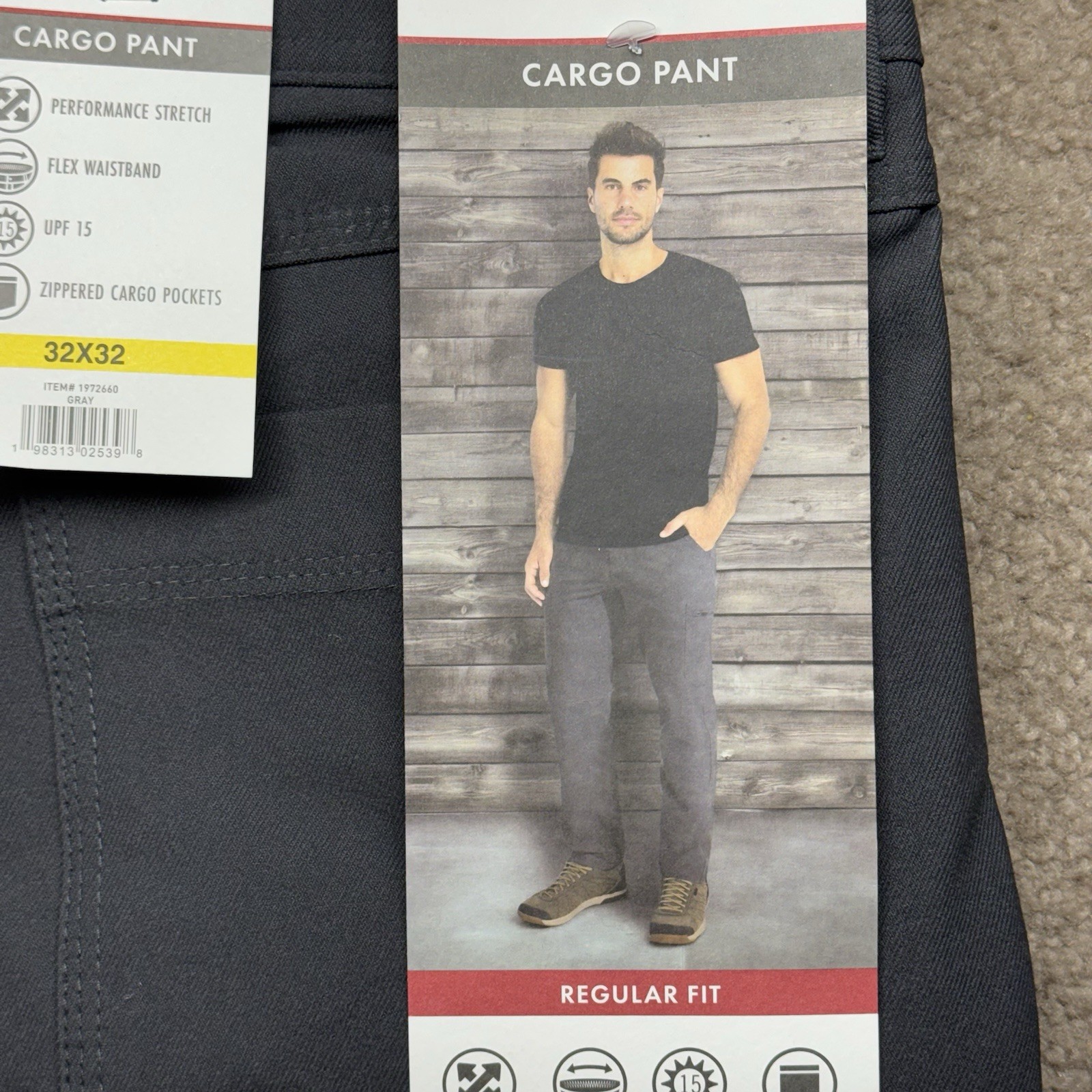 Wrangler Cargo Pants 32×32 Gray Performance Stretch UPF15 Flex Waistband