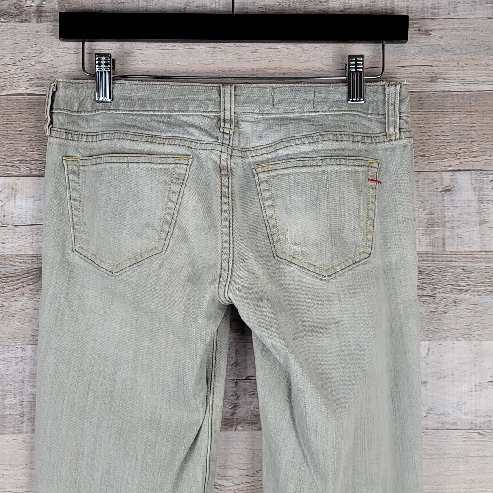 Womens Jeans Size 1 Gap Slim Straight Low Rise Grey Bleached Distressed Puckered