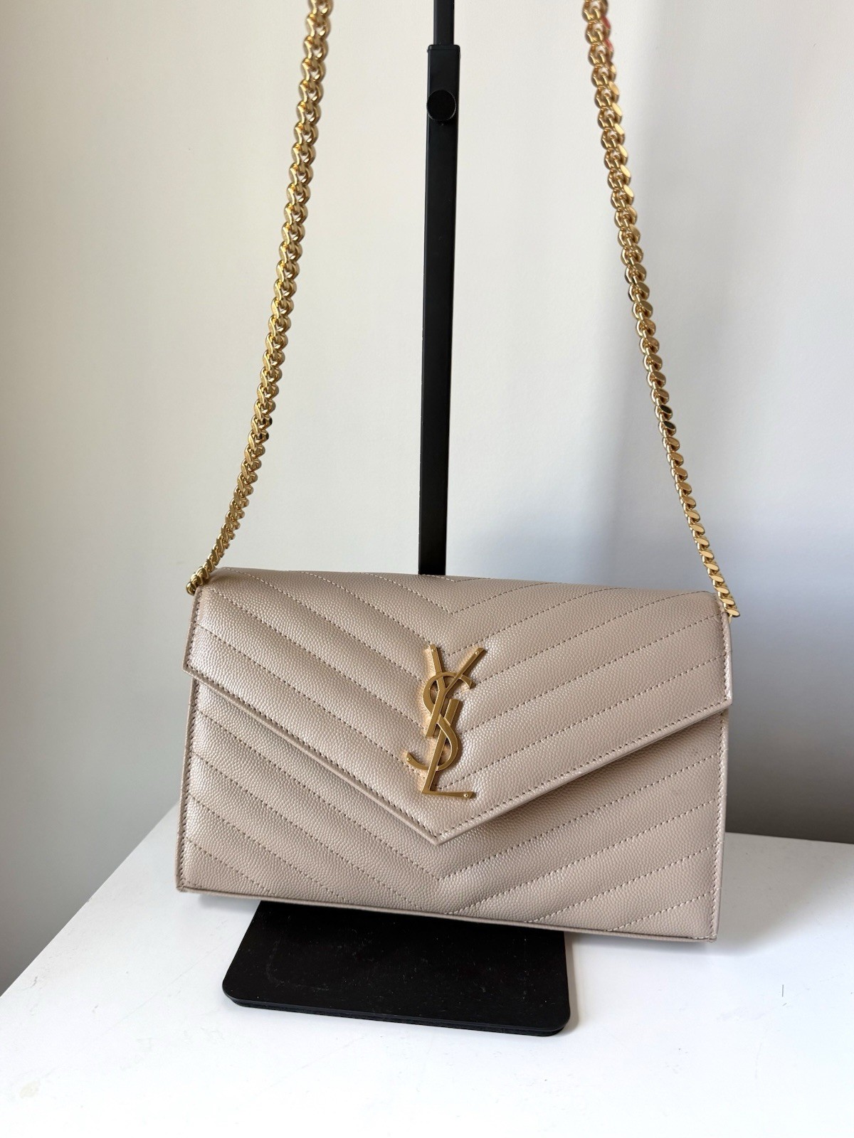 Saint Laurent YSL Leather Wallet On Chain On Chain Grained leather- Dark Beige