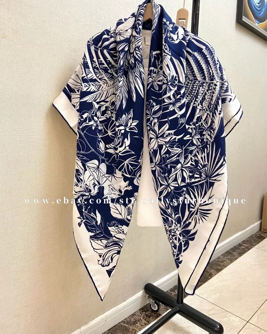 Sallys 70% Cashmere & 30% Silk Wrap Scarf Flamingo Print Double Face Shawl 53″