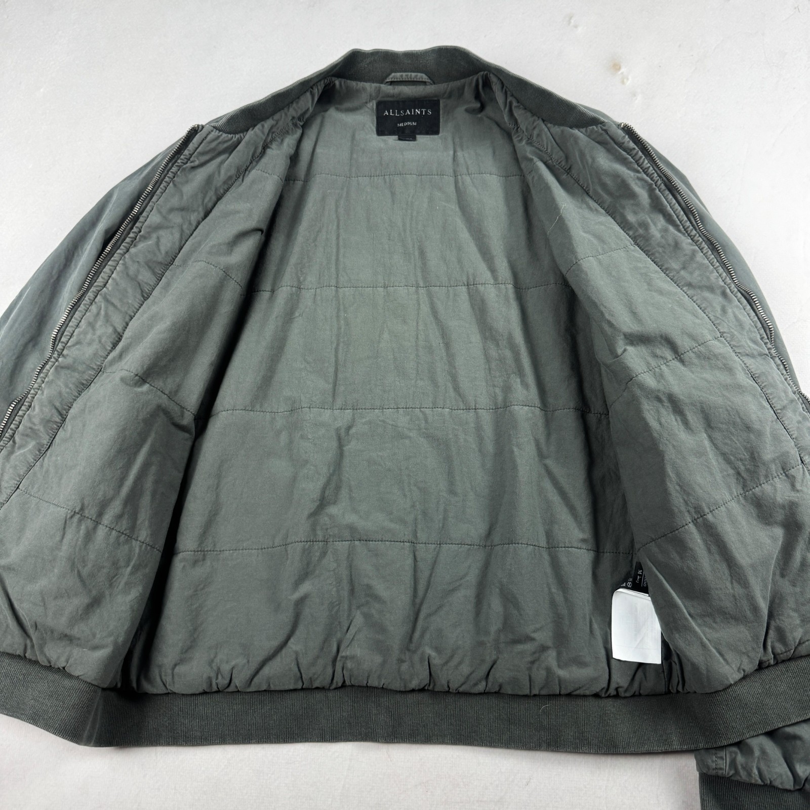 Mens AllSaints Bomber Jacket Grey Minimalist Flight Jacket Casual Outerwear