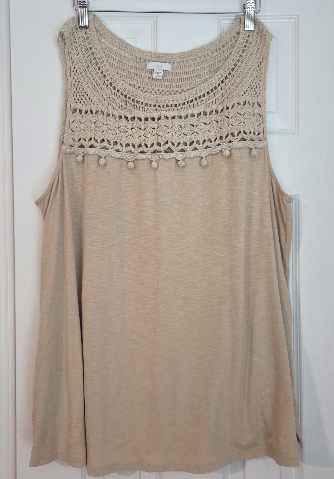 J.Jill Crochet Boho Tunic Tank, Beige Size XL NormCore Beachy