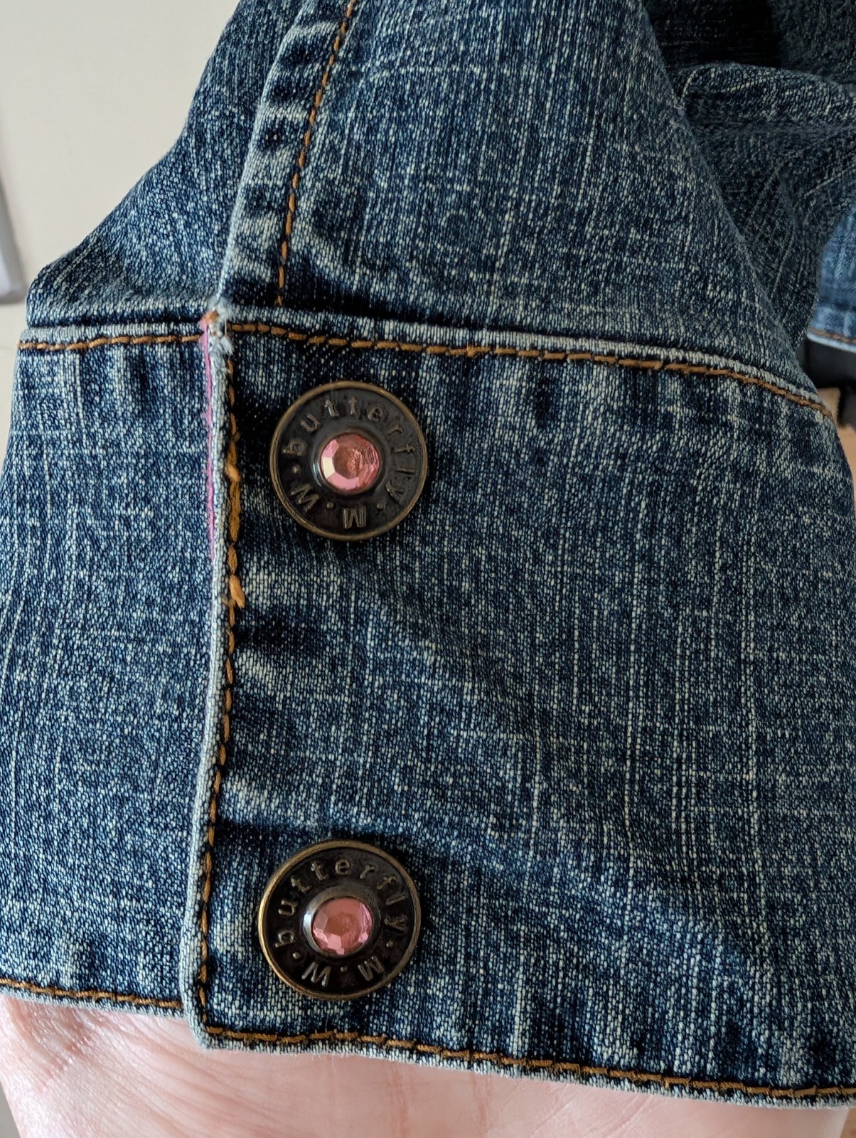 Butterfly by Matthew Williamson Denim Jacket Size 12 Y2K Pink Rhinestone