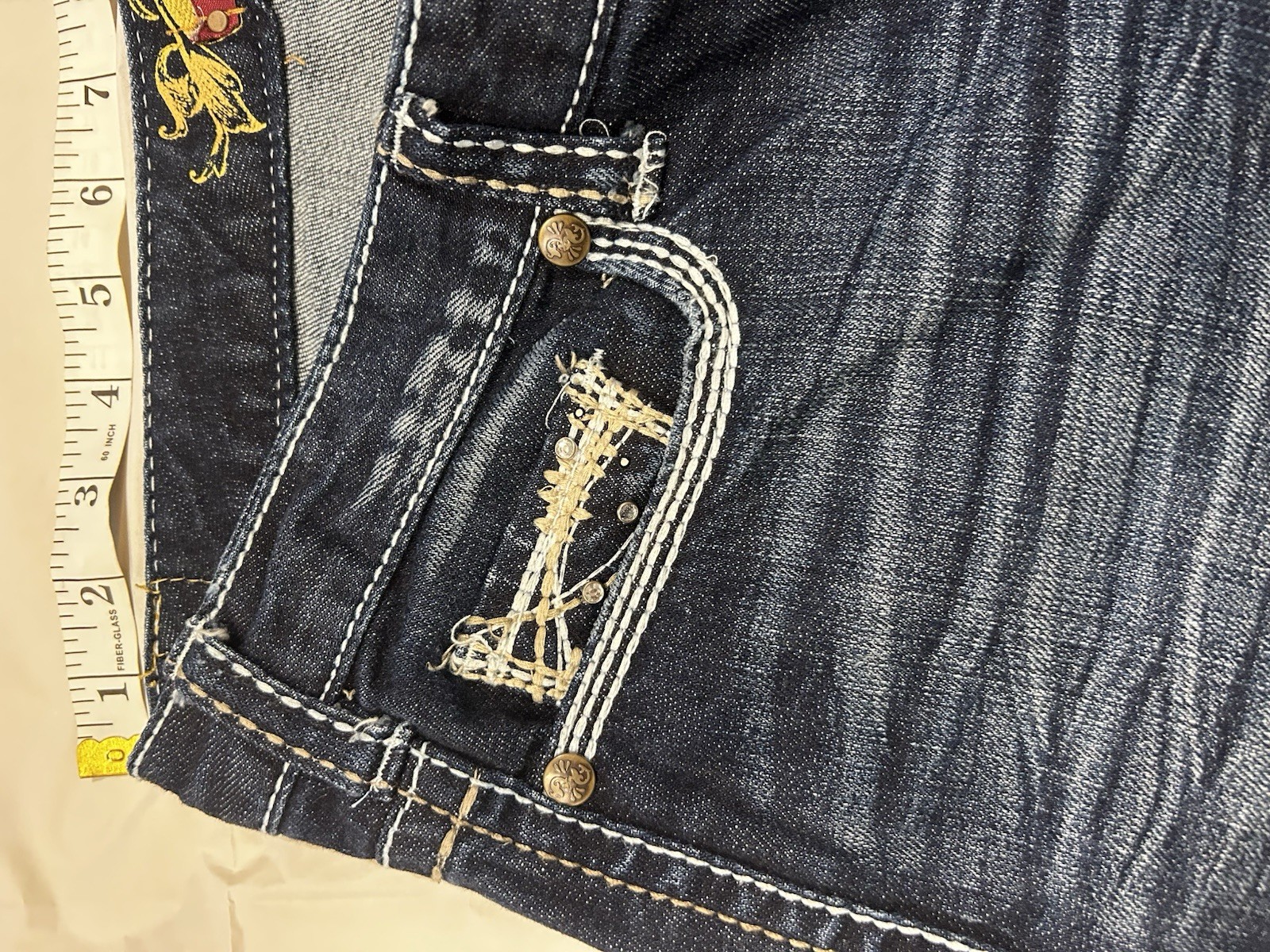 Maurices Y2K Contrast Thick Stitch Flare Jeans Dark Wash Size 9/10