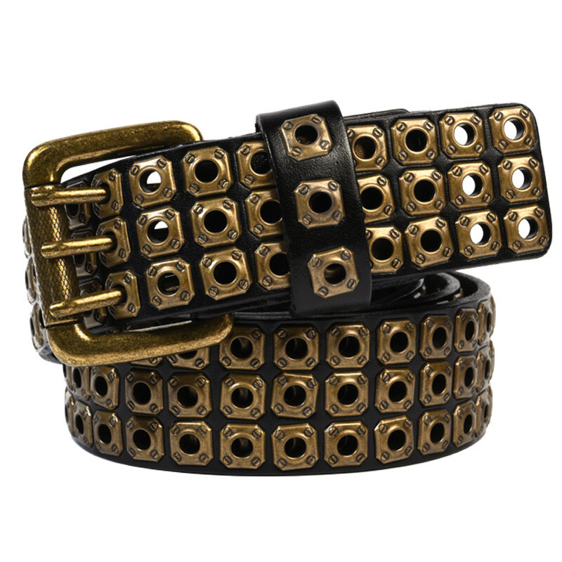 Real Leather Waist Belt Gothic Heavy Metal Rivet Studded Unisex Punk Waistband