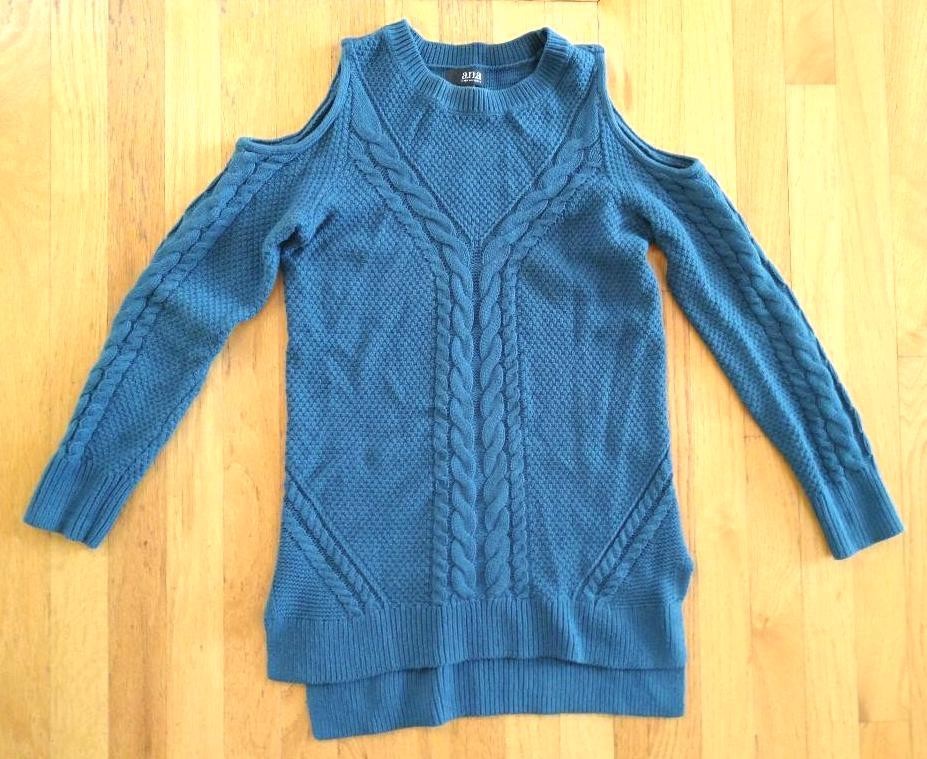 A.N.A Women’s Cold Shoulder Knit Sweater Blue Green Size XS