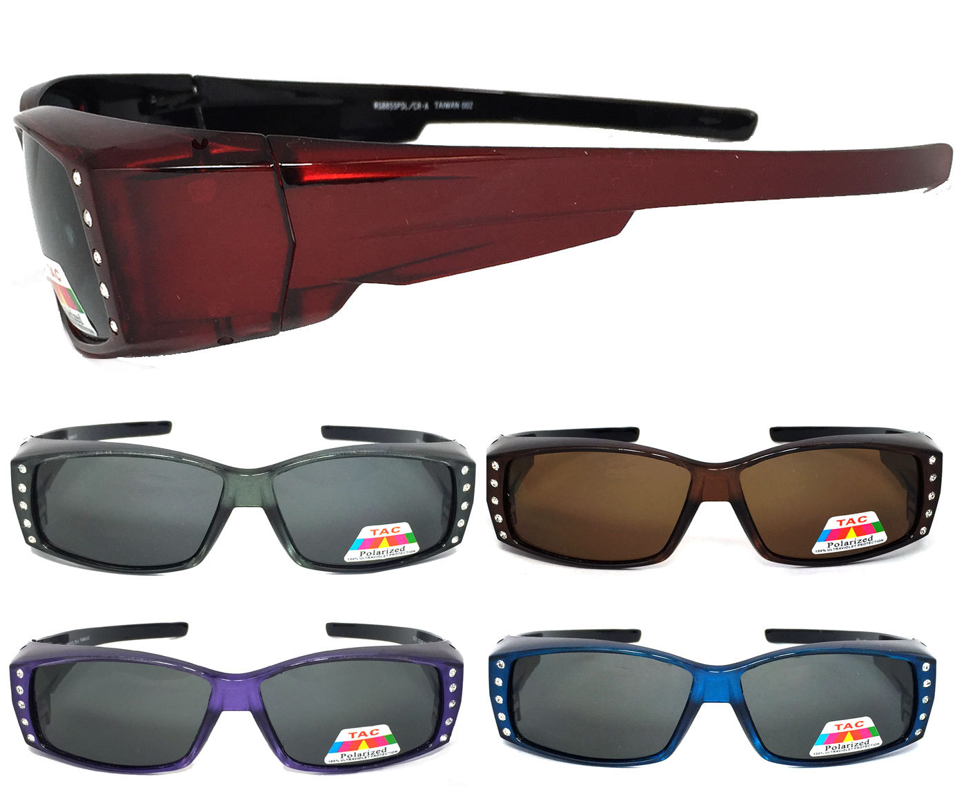Women Rhinestone POLARIZED Anti Glare Rectangular Lens Cover Fit Over Sunglasses