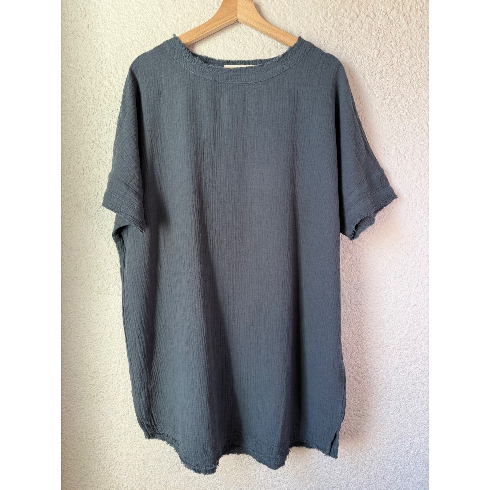 NWOT Natural Life Blue Cotton Gauze Relaxed Boho Tunic Dress Short Sleeve Small