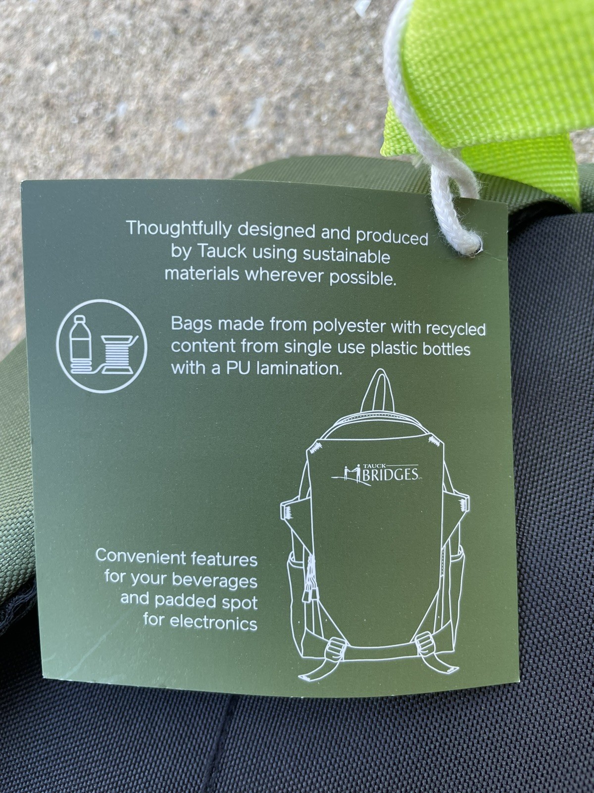 Pair of Tauck Bridges Green Foldable Backpacks with Playing Cards