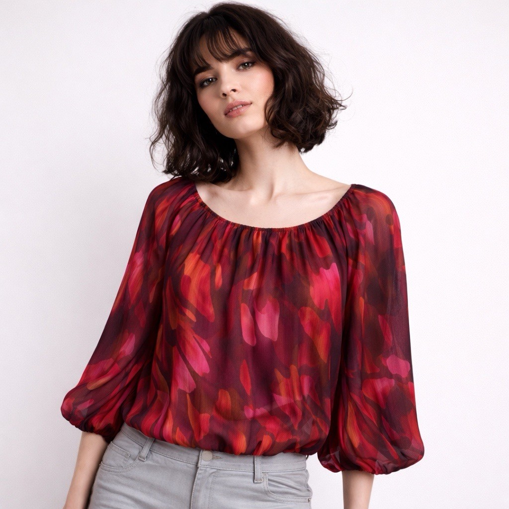 Alice + Olivia 100% Silk Top Blouse Pink Red Purple Balloon Sleeve Medium