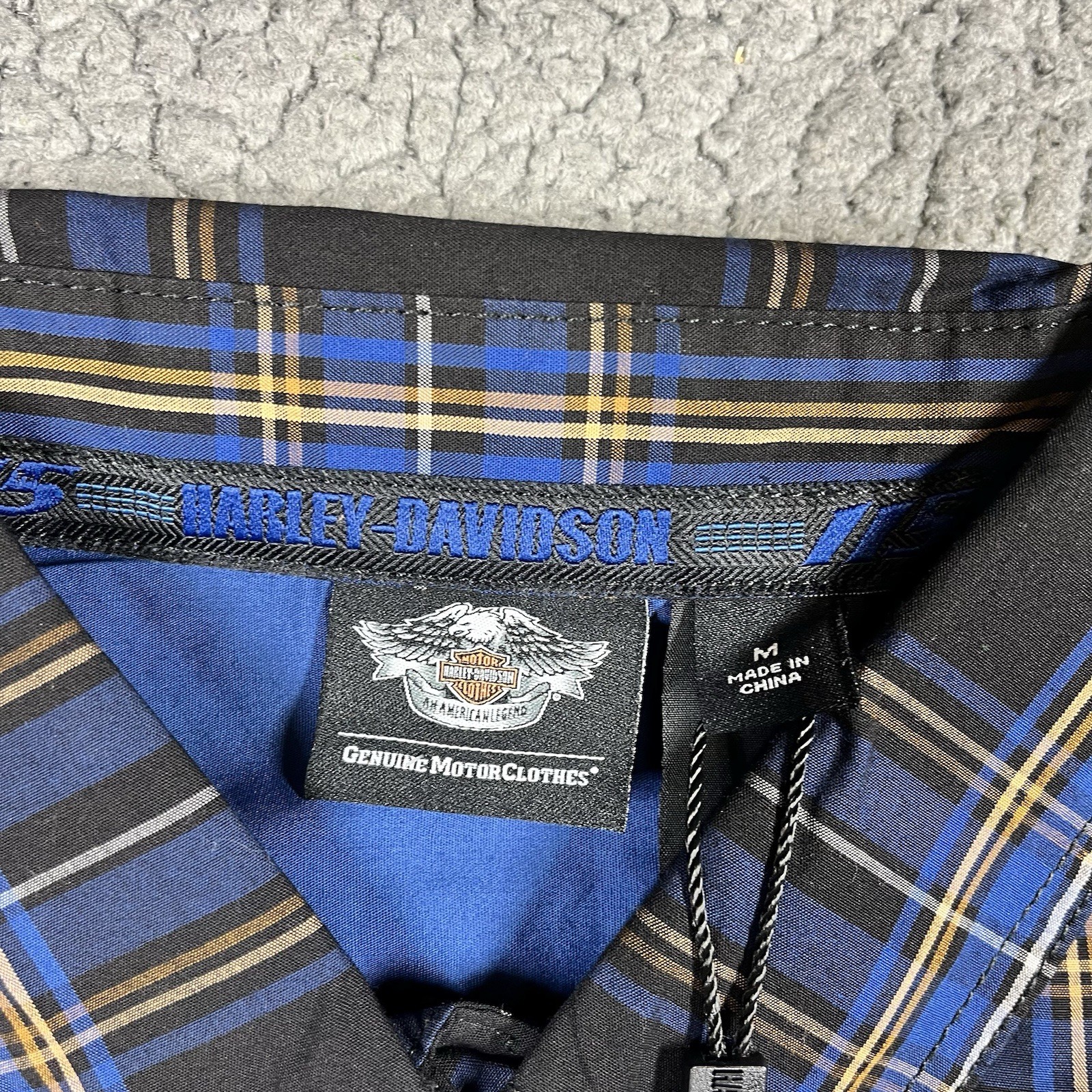 Harley-Davidson Mens Shirt Size M Blue Plaid Short Sleeve Button Down 115 Years