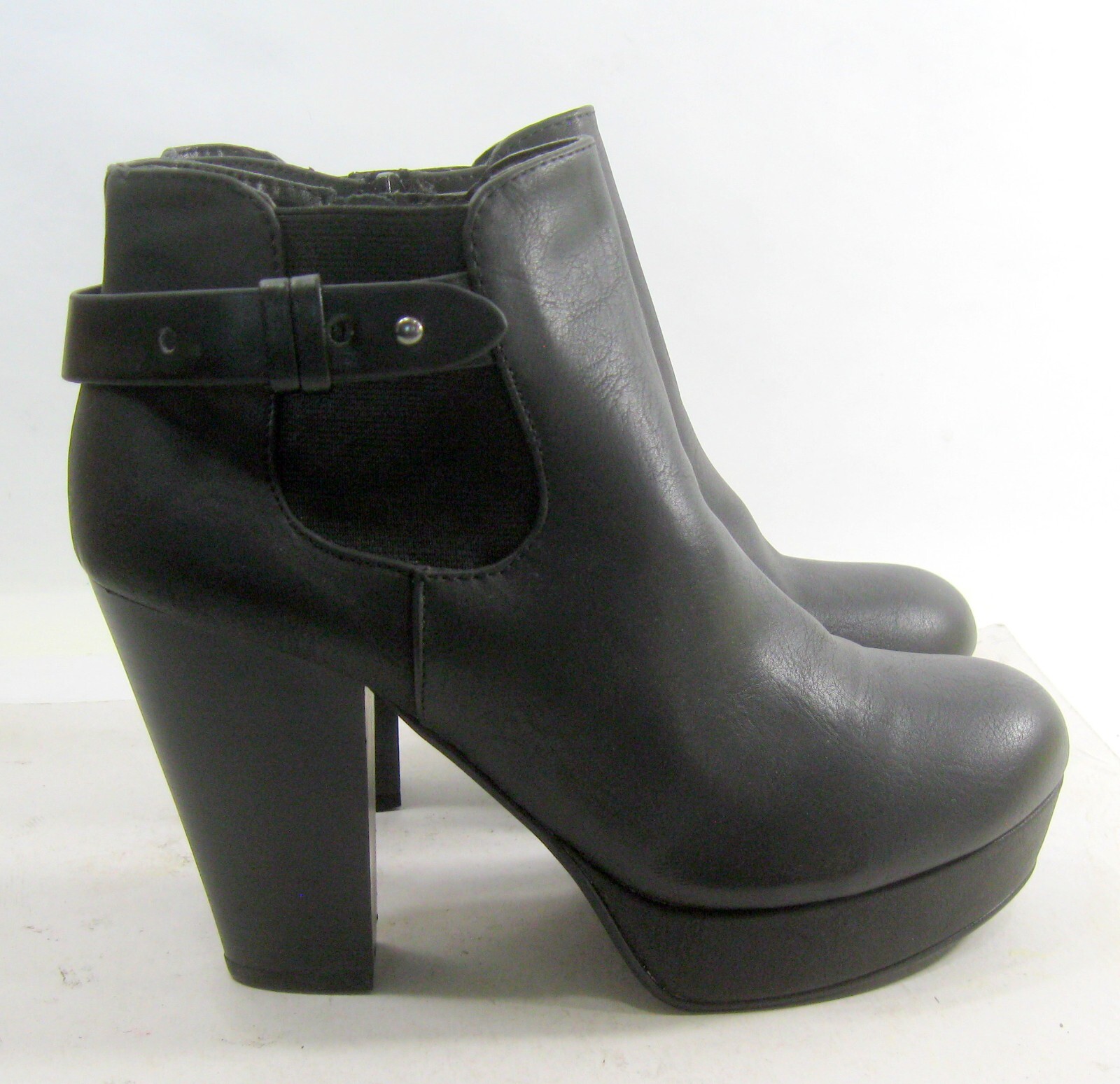 new Black 4.5″Block Heel Round toe 1.5″PLATFORM Ankle Boot Women Size 7.5