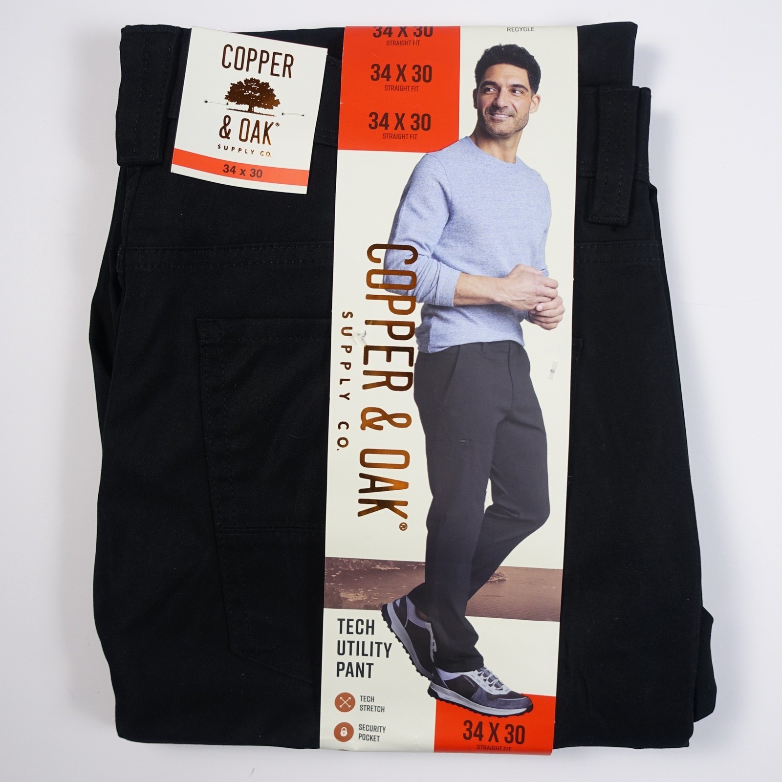 Copper and Oak Supply Co Mens 34×30 Black Straight Fit Tech Utility Pants
