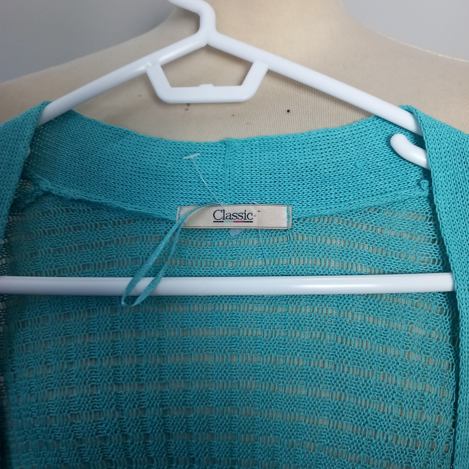 M&S Knitted Cardigan Turquoise Lacy Lace open Front UK Size 14
