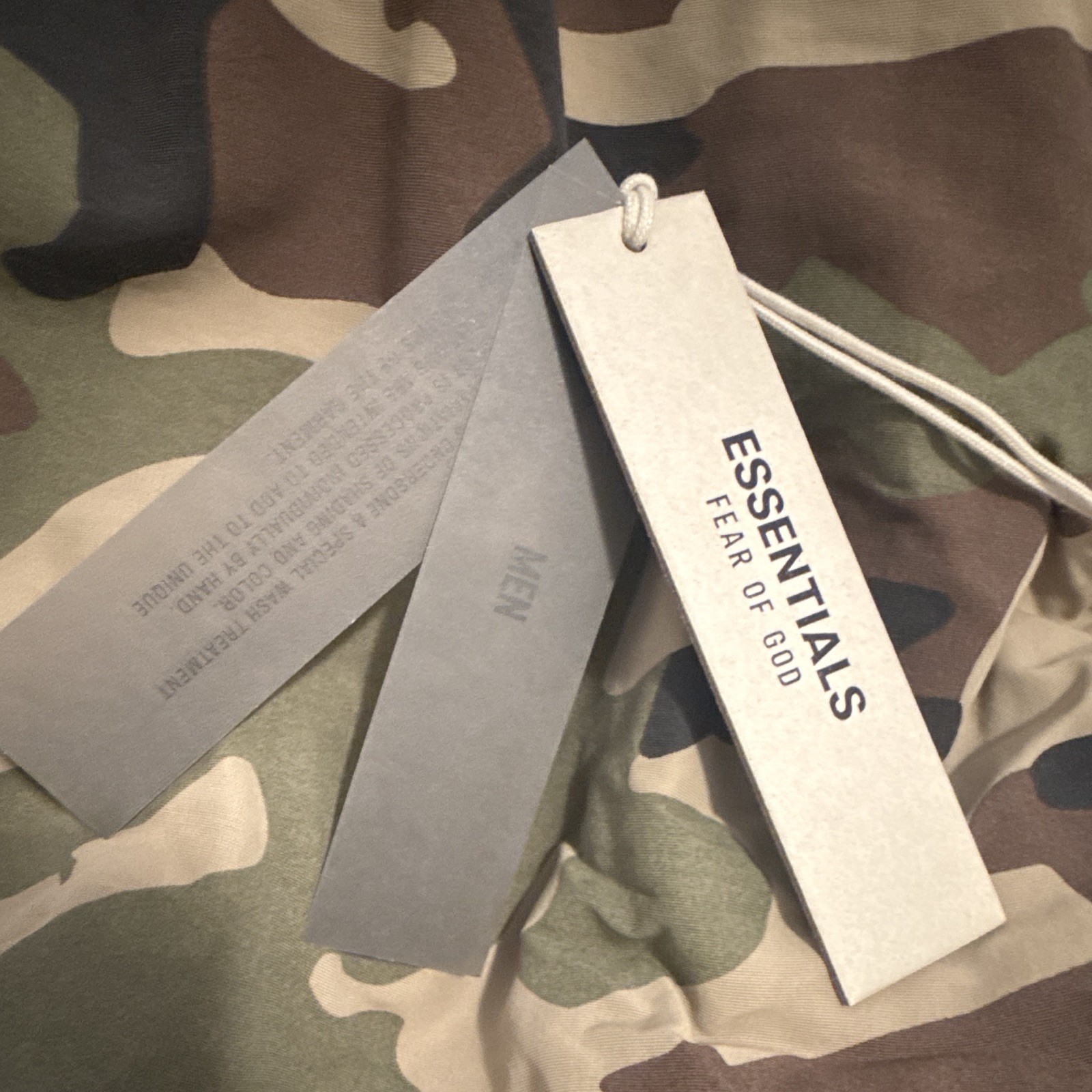 ESSENTIALS Fear of God Men’s Nylon/Viscose Camo Hooded Zip Puffer Jacket Size M