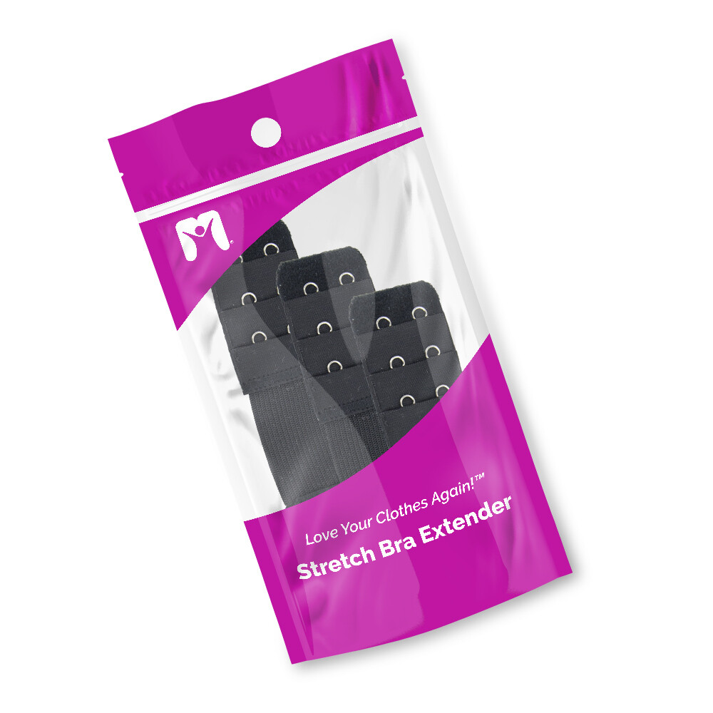 More of Me to Love Stretch Bra Extender 9-Pack, Black, 2/3/4-Hook Style, Elastic