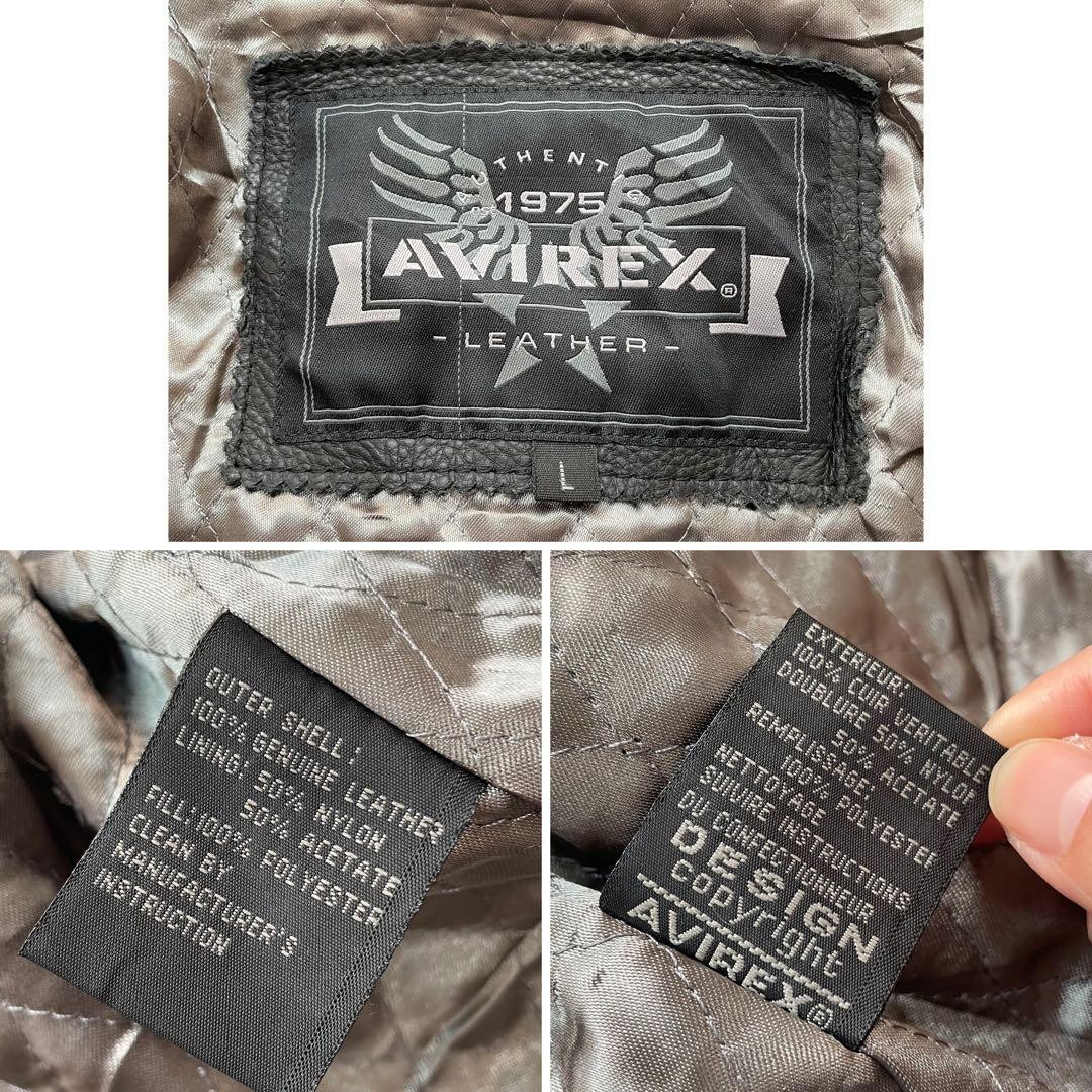 AVIREX TEDMAN leather Jacket Blouson Coat Men Size L Black Genuine
