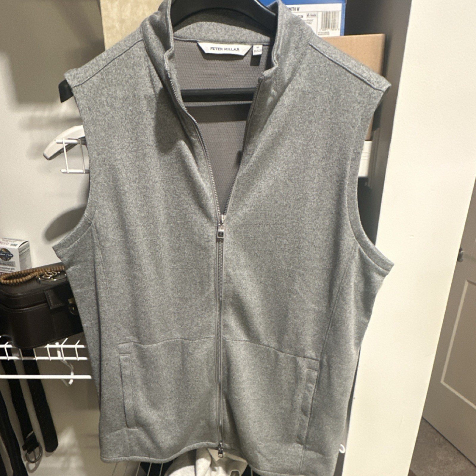 Peter Millar Men’s Gray Full-Zip Stand-Up Collar Vest w/ Pockets Size M