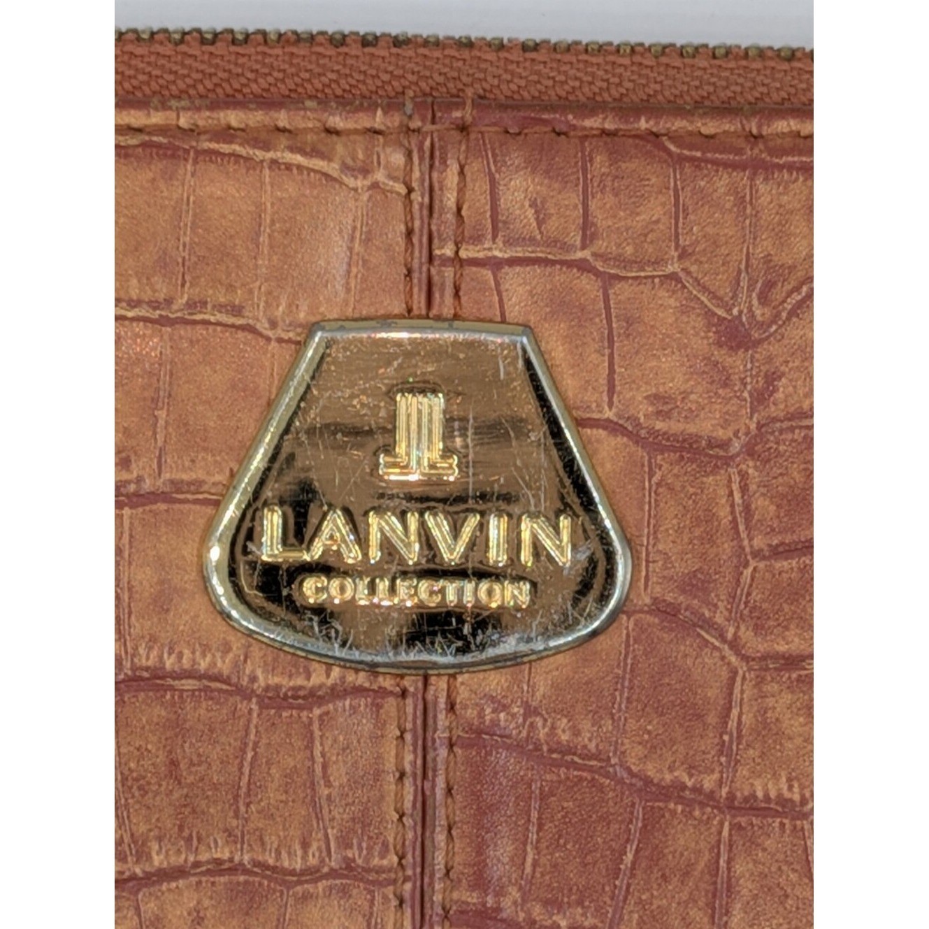 Lanvin Collection Wallet Dark Coral Crocodile Embossed Zip Around Long Accordion