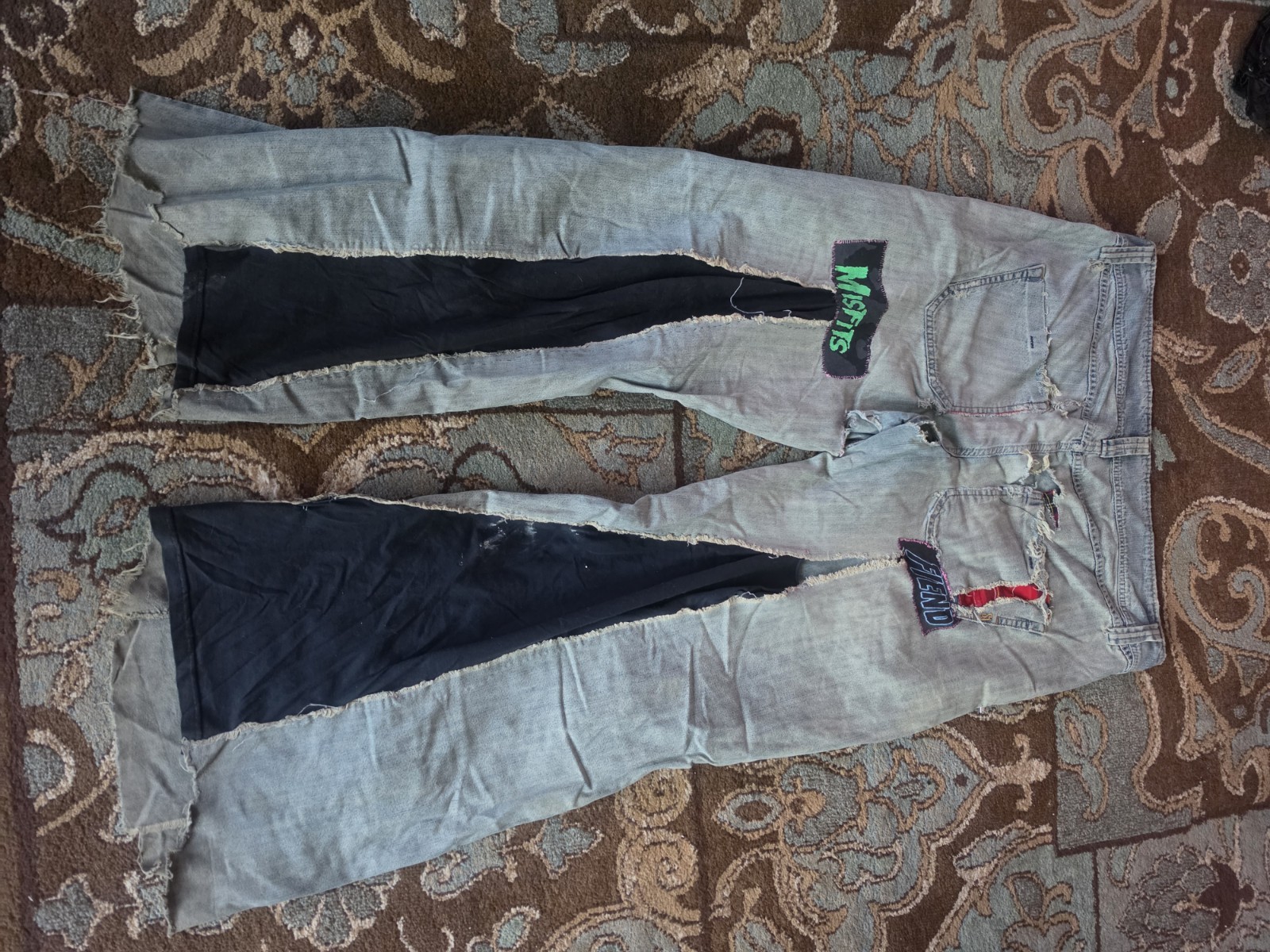 VTG DIY Wide-Leg Flare Jeans XL/XXL: STREET CRUST PUNK BIKER MOTO THRASHED Y2K