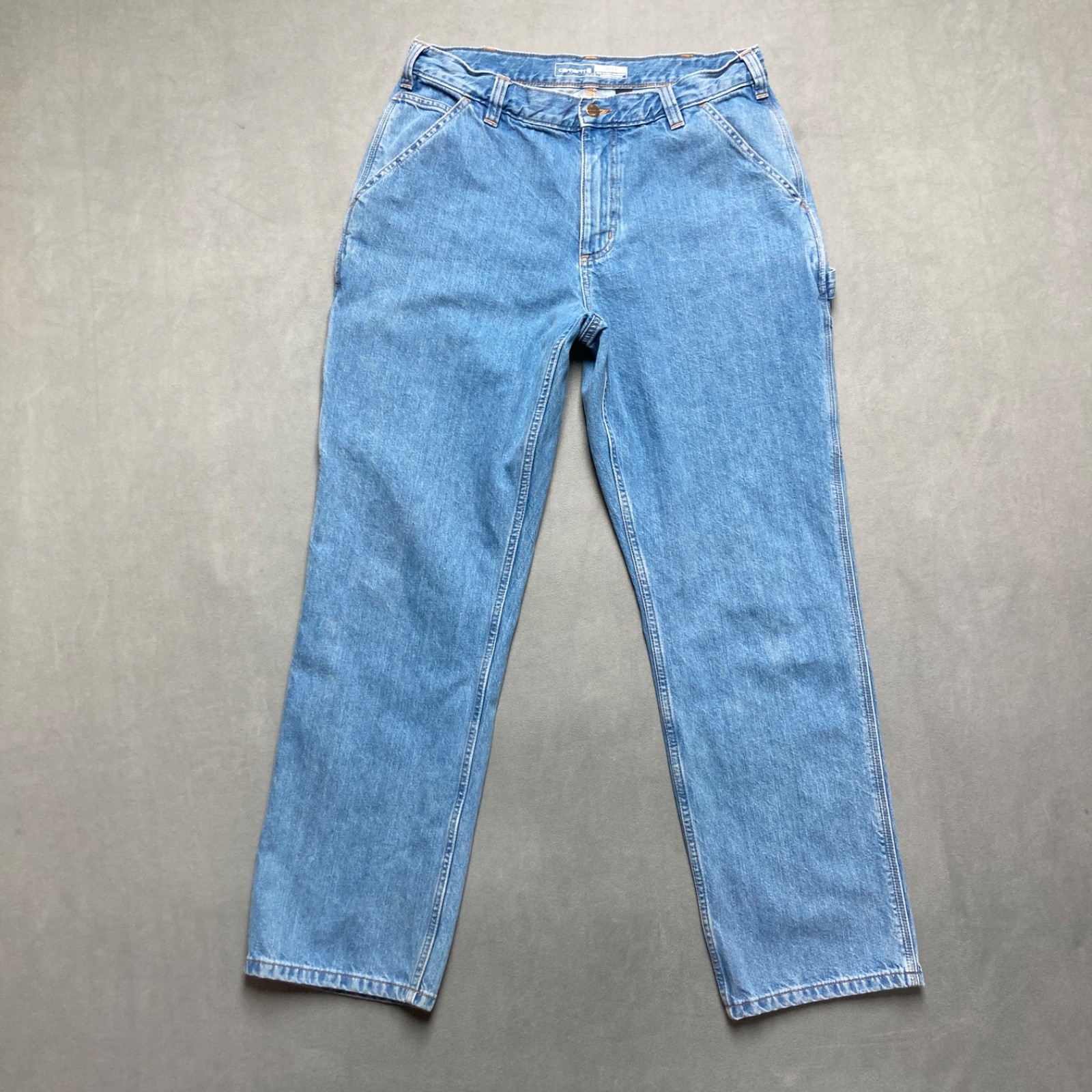 Carhartt Jeans Mens 34×32 Cove Blue Loose Fit Carpenter Loop Utility Work Denim