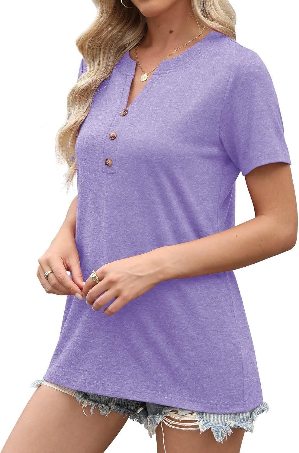 Women’s Short Sleeve Summer Top V Neck Button Down Casual Blouse for Work Beach