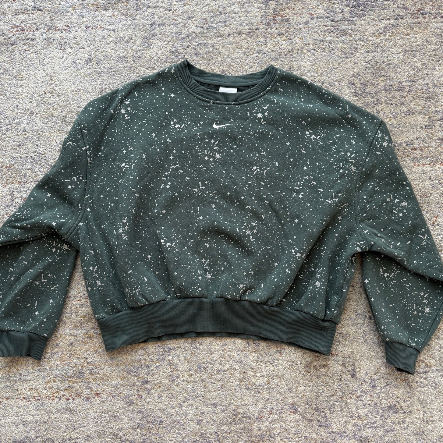 Nike Kids Sweatshirt Size Large Green White Splatter Print Crewneck Pullover