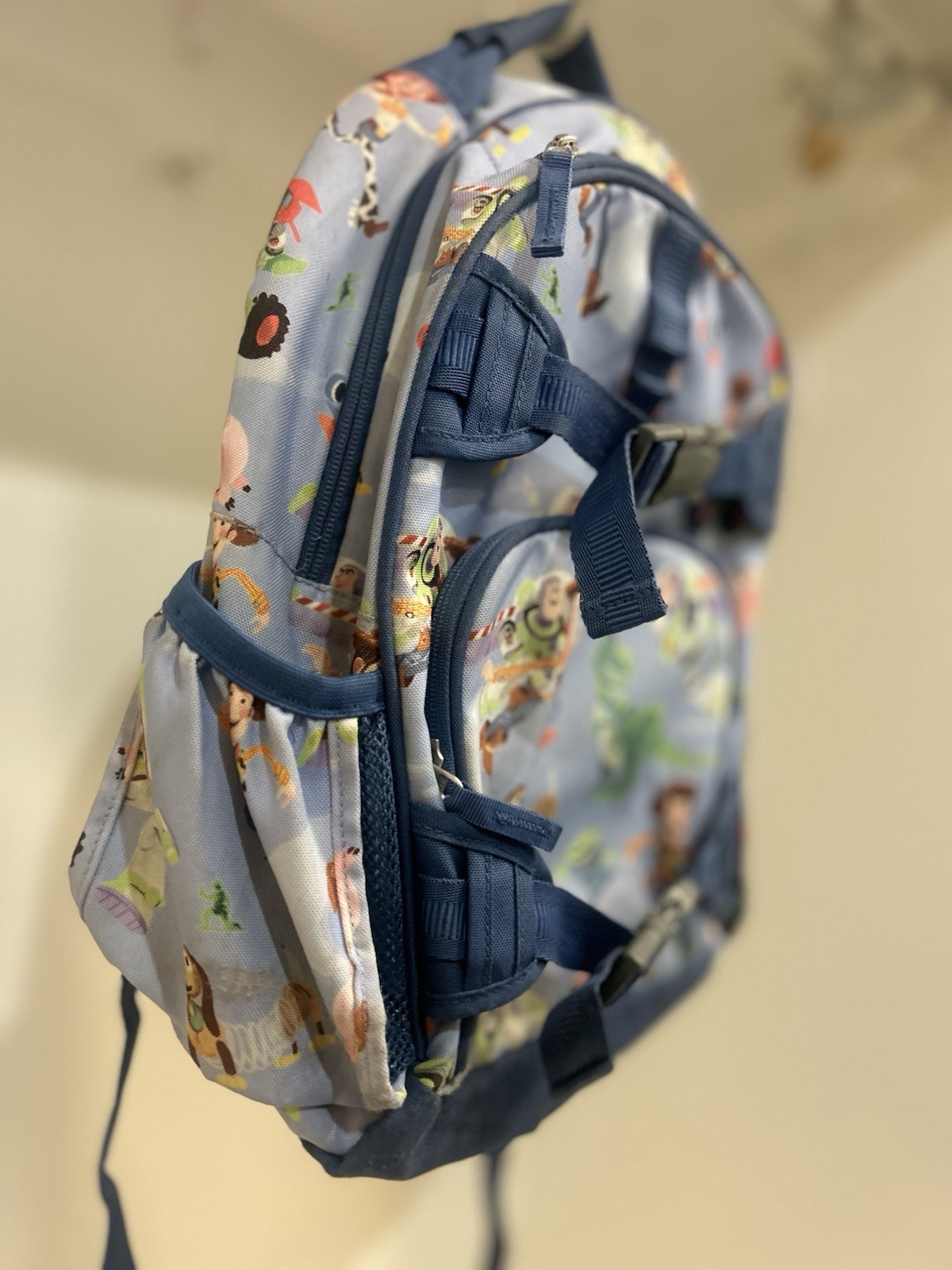 Toy Story Character Print Small Light Blue Polyester Kids Backpack Zip