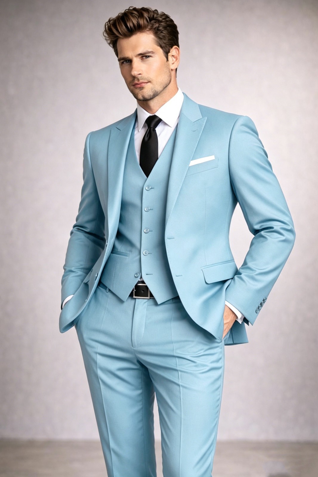 Peak Lapel Men’s Suits 3Pcs Wedding Grooms Coat Formal Evening Business Jacket