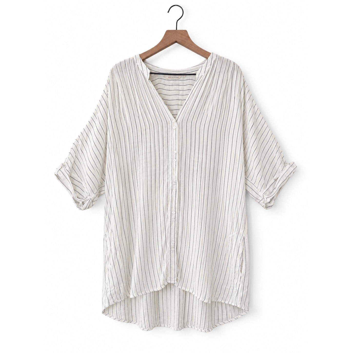 Soft Surroundings 2X White Black Stripe Rayon Boho Tunic Dolman Sleeve Top
