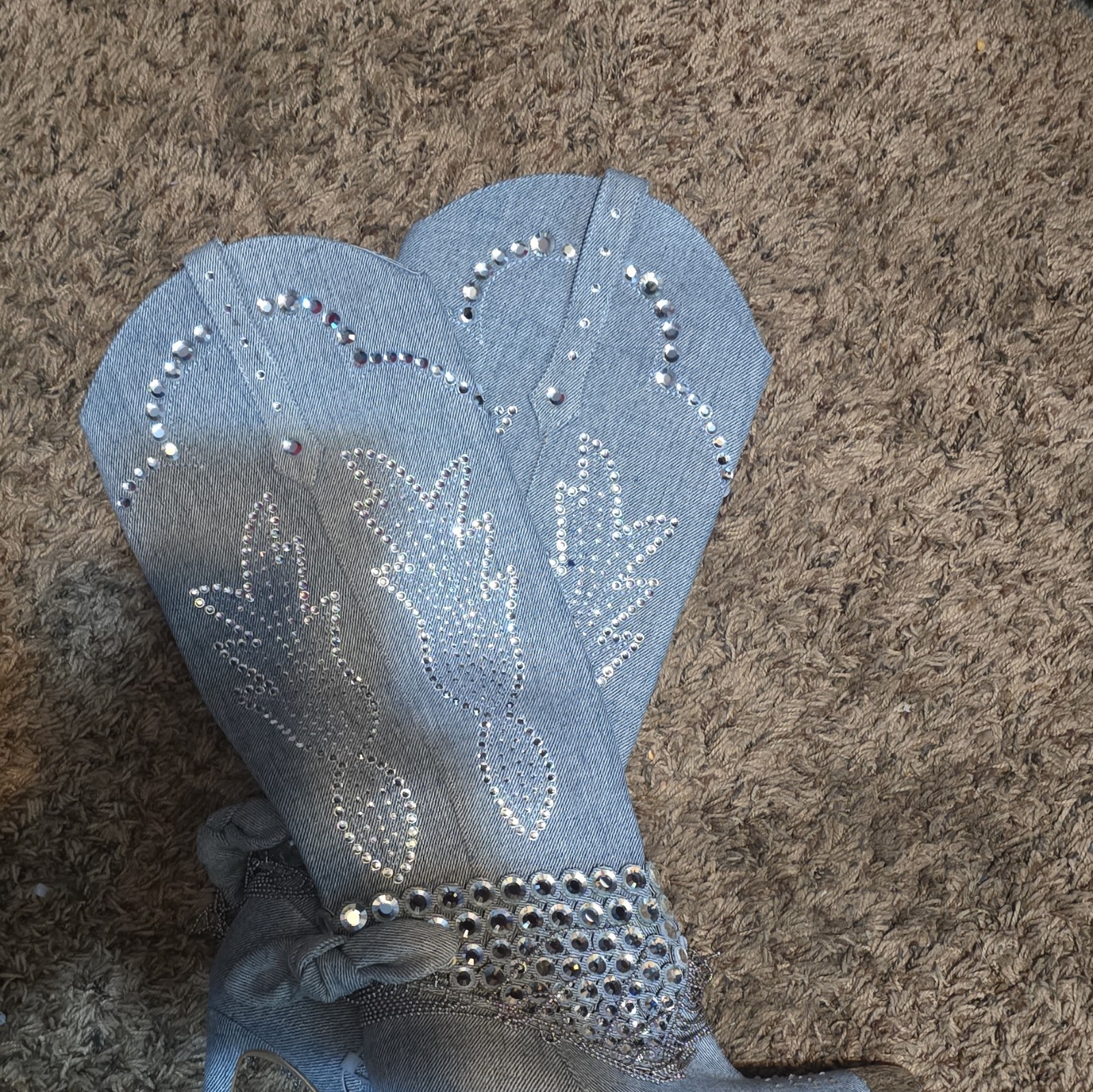 Gianni Bini Women’s Western Mid-Calf Blue Jean Denim Rhinestone Boots 6.5