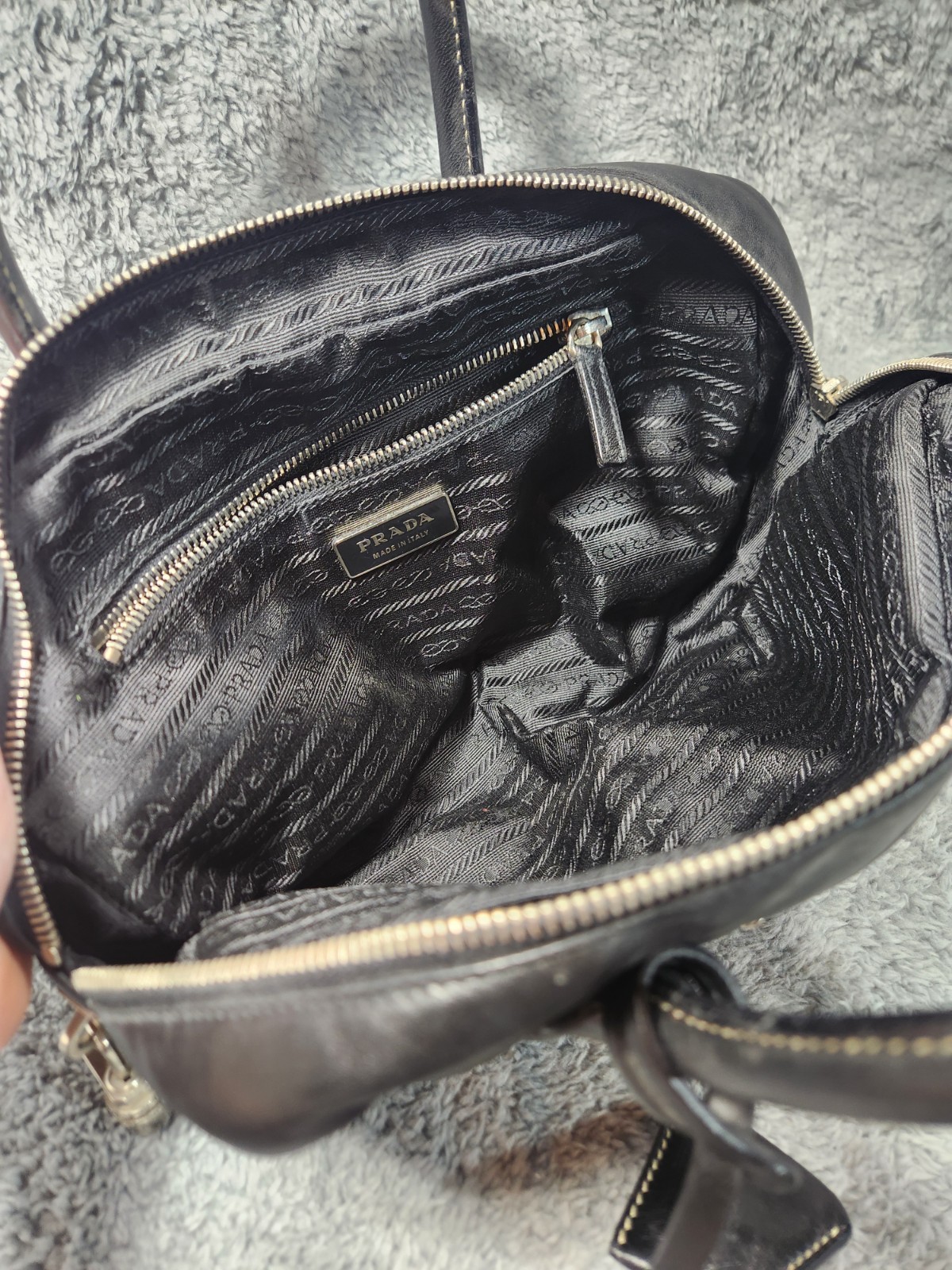 Authentic Prada Black Leather Top Handle Satchel Bag Purse Italy